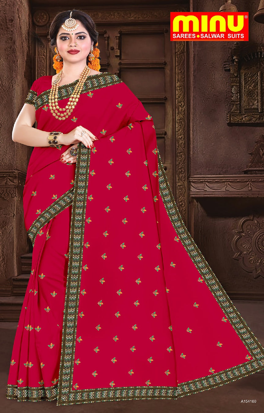 embroidered saree wearing women