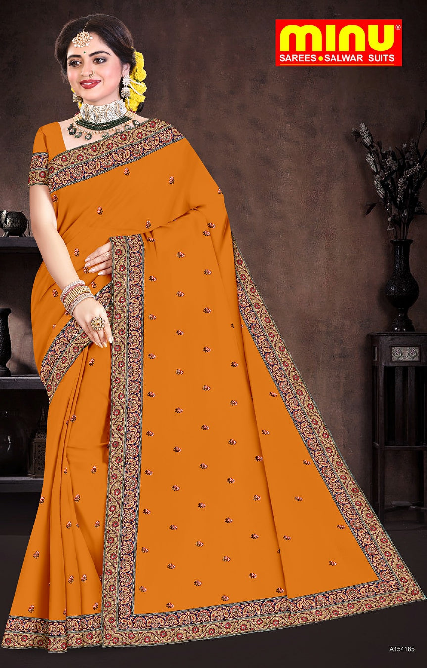orange embroidery saree for online wholesale
