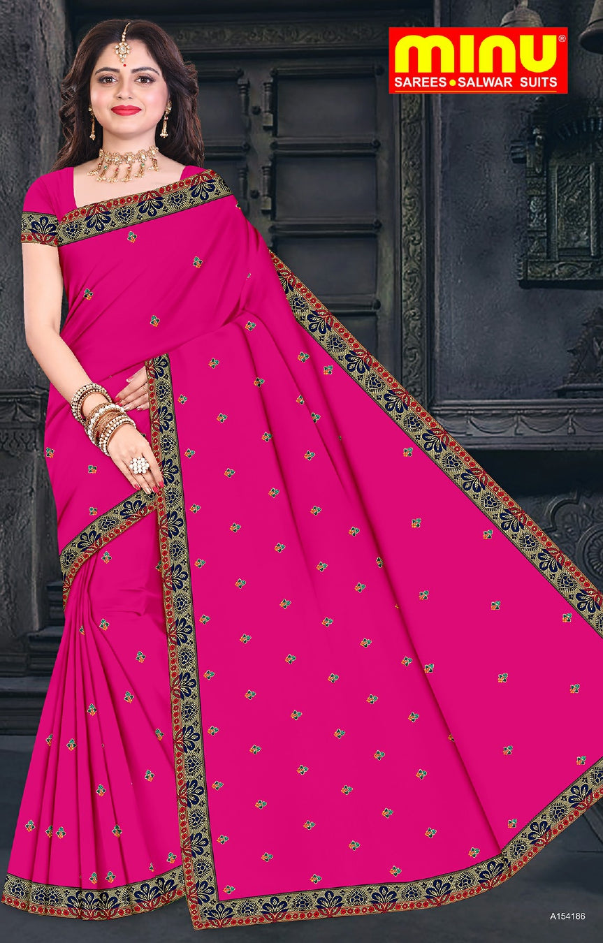 Pink embroidery saree for women and girls 