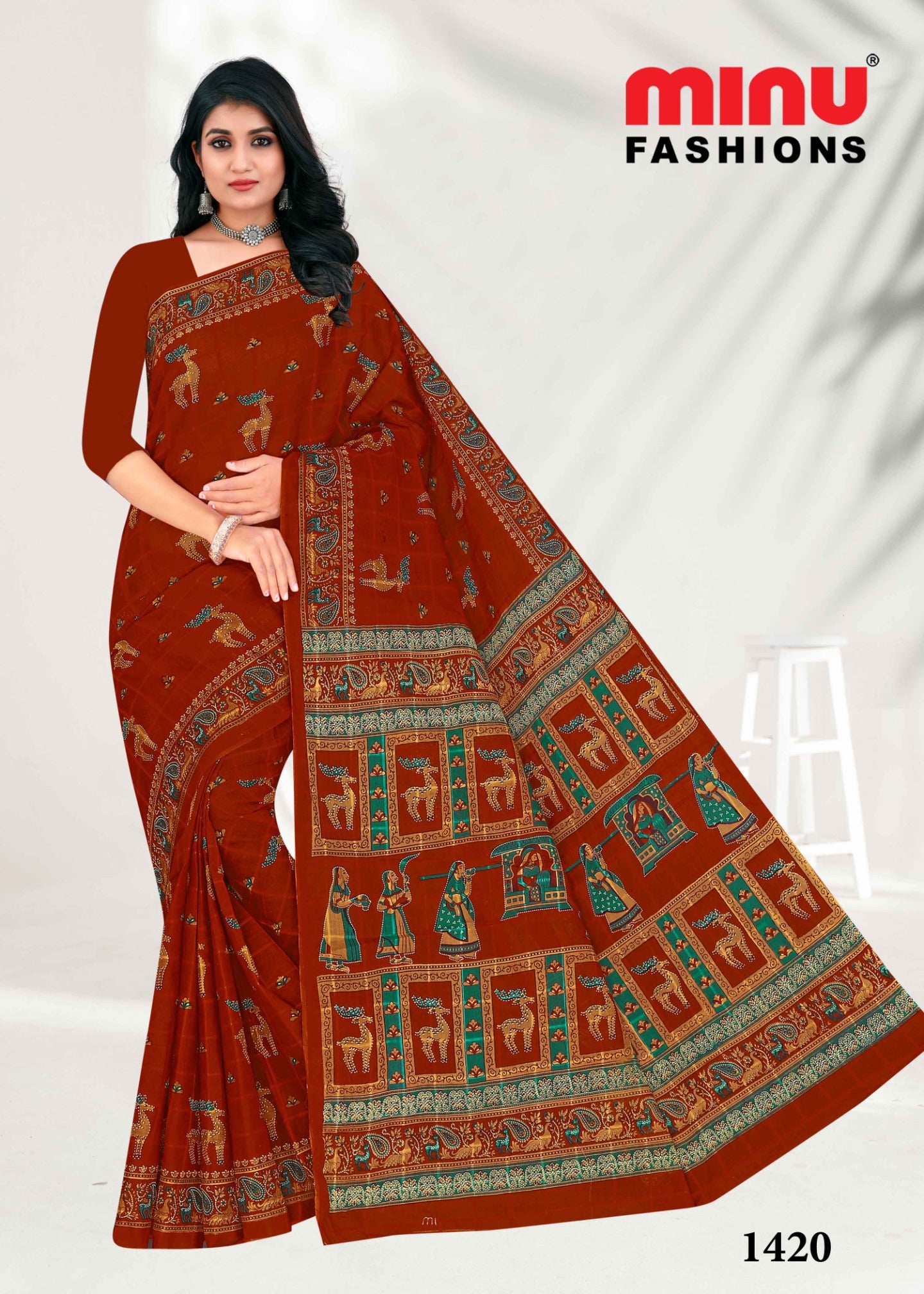 bold and classy red printed cotton saree wholesale 