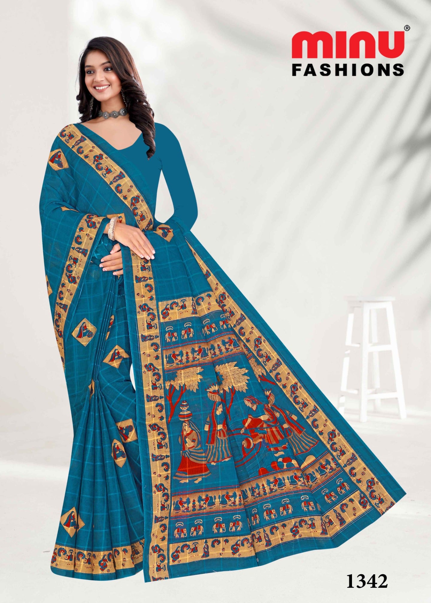 Blue printed bold and classy pure cotton sarees wholesale online