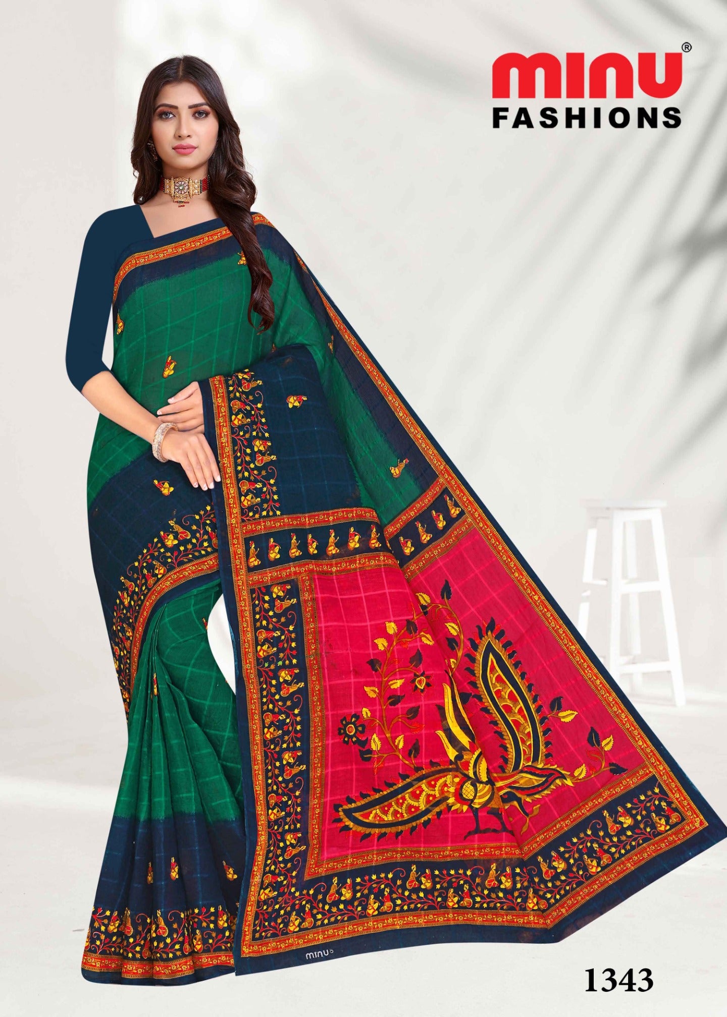 woman wearing top-quality pure cotton sarees wholesale online