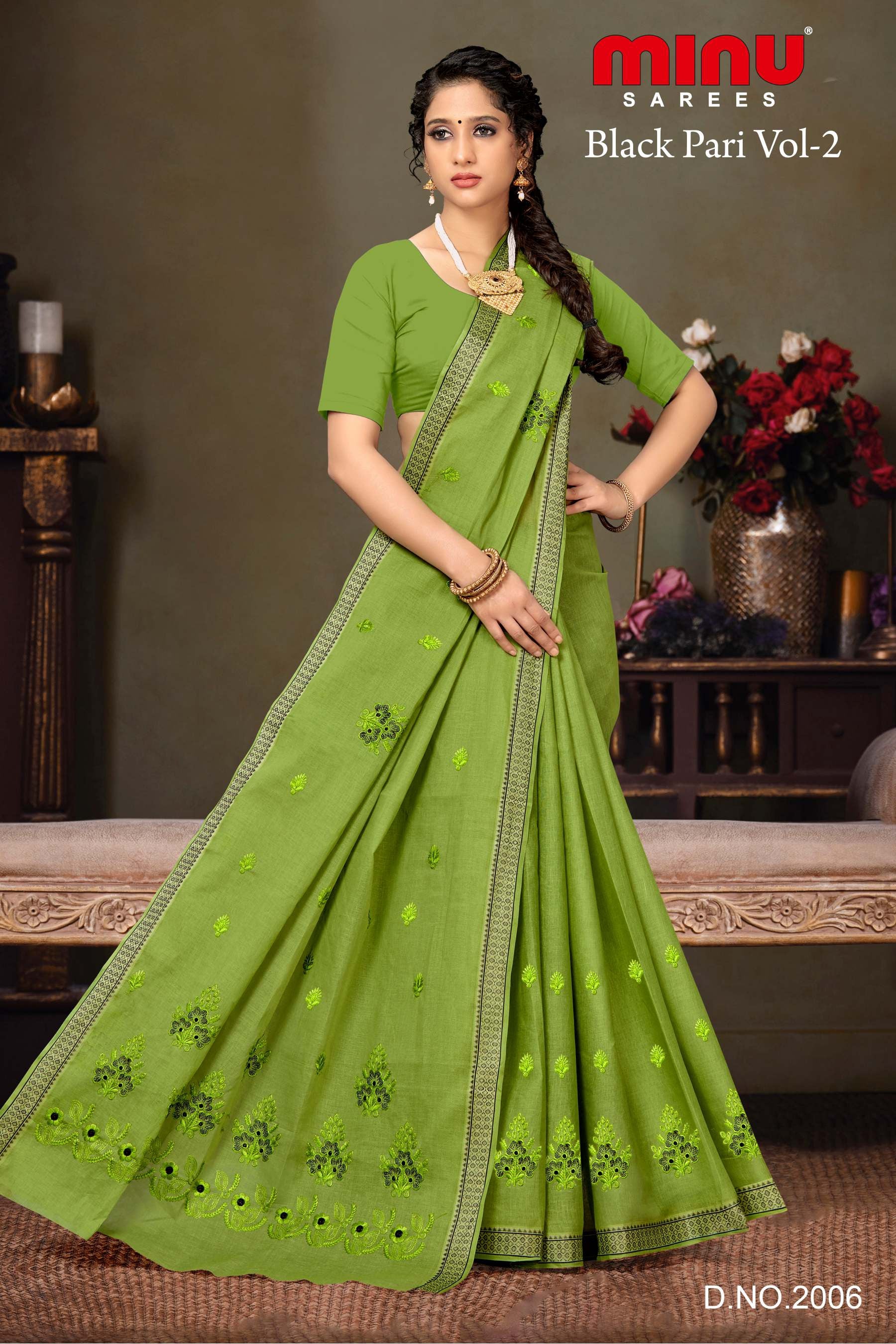 Green printed pure cotton saree for wholesale 