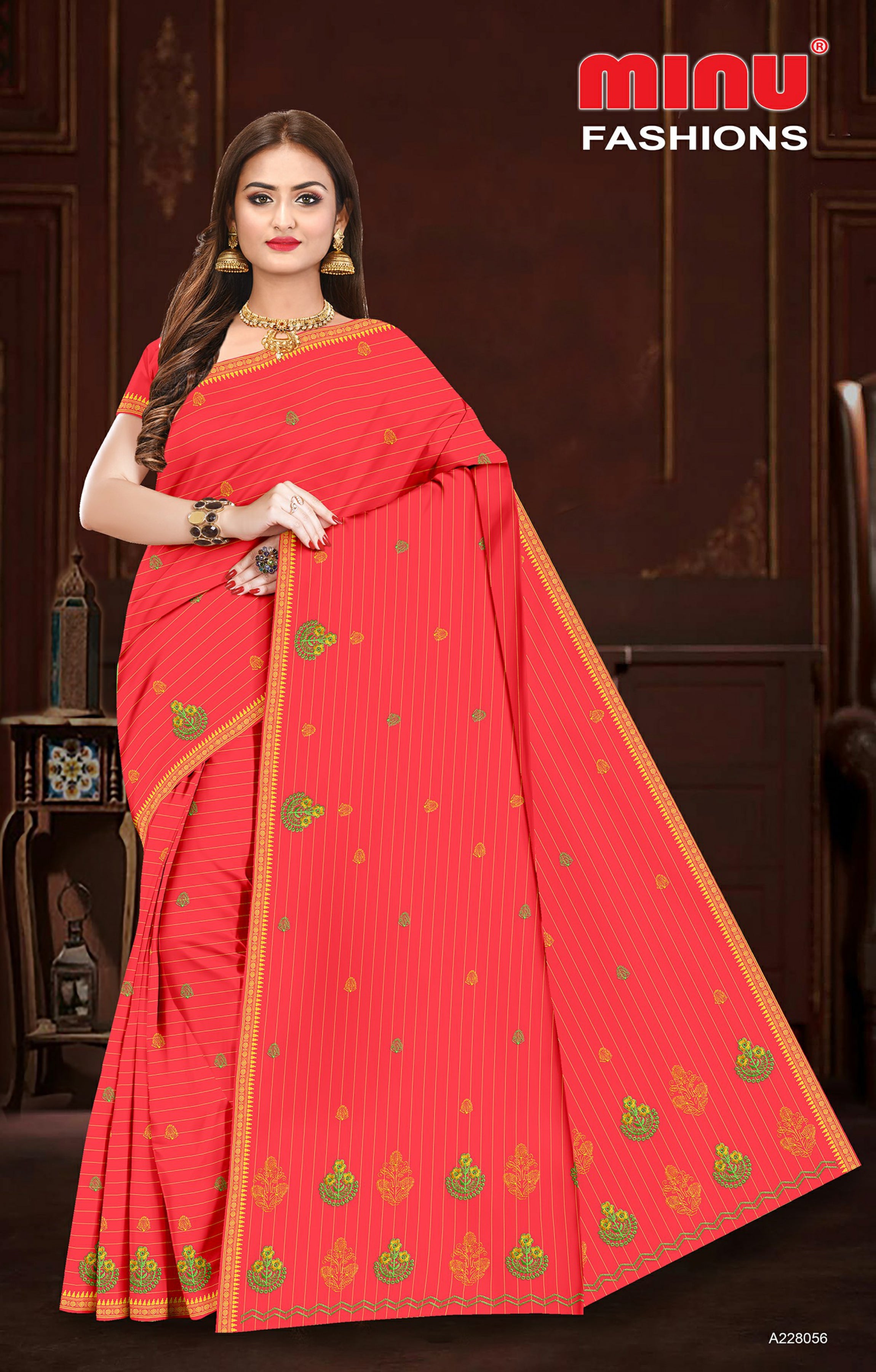 Embroidered Cotton Saree Chaitali BP (Special Rate) - 8 Pcs Set