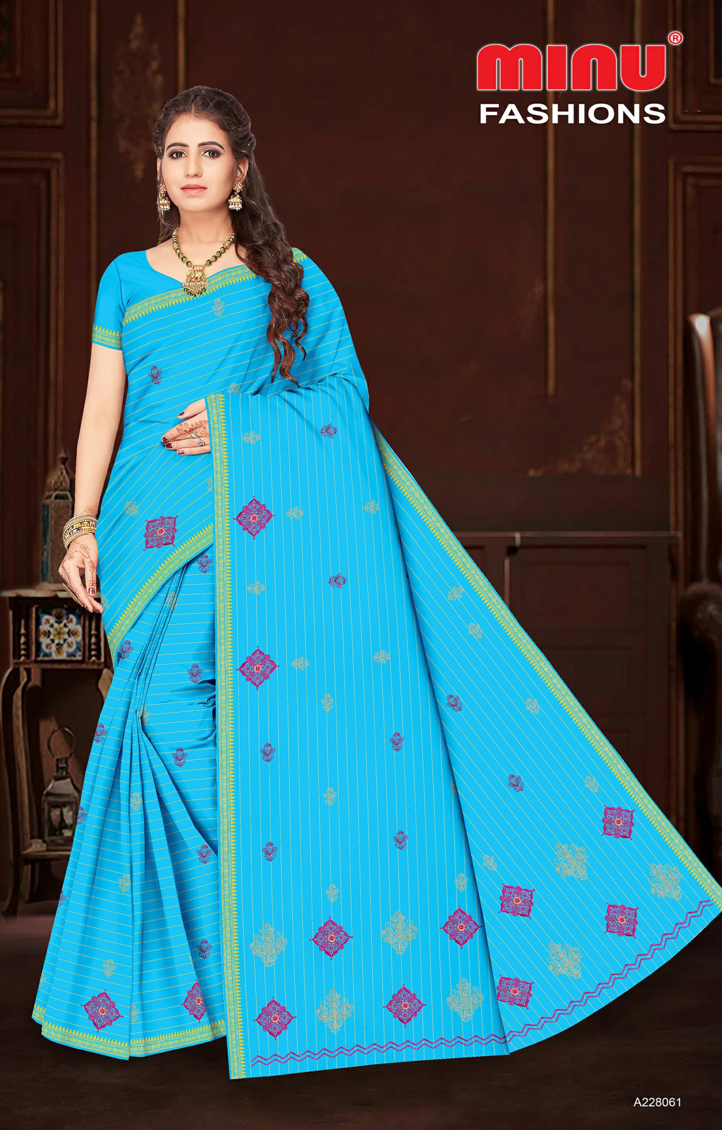 Embroidered Cotton Saree Chaitali BP (Special Rate) - 8 Pcs Set