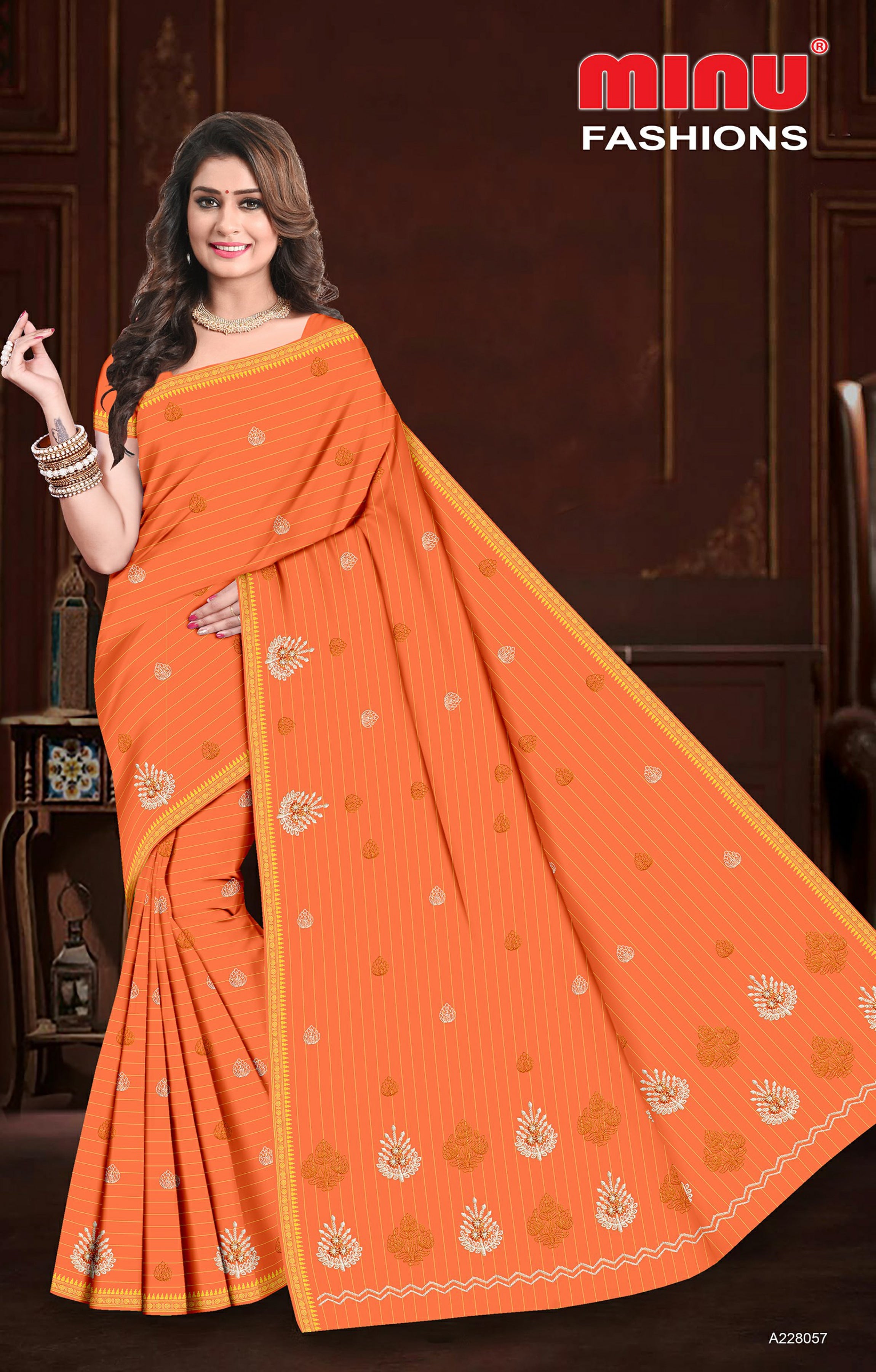 Embroidered Cotton Saree Chaitali BP (Special Rate) - 8 Pcs Set