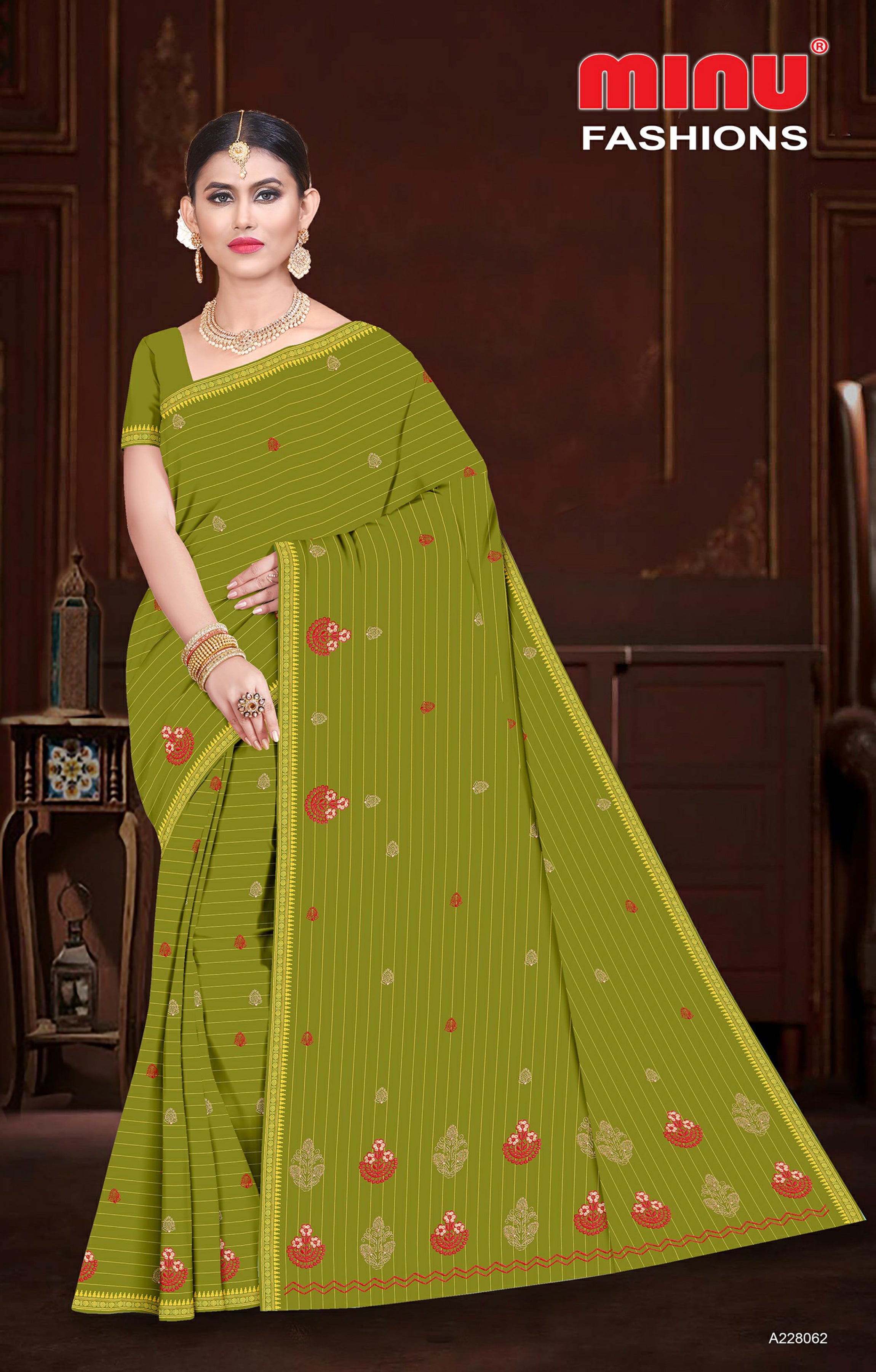 Embroidered Cotton Saree Chaitali BP (Special Rate) - 8 Pcs Set