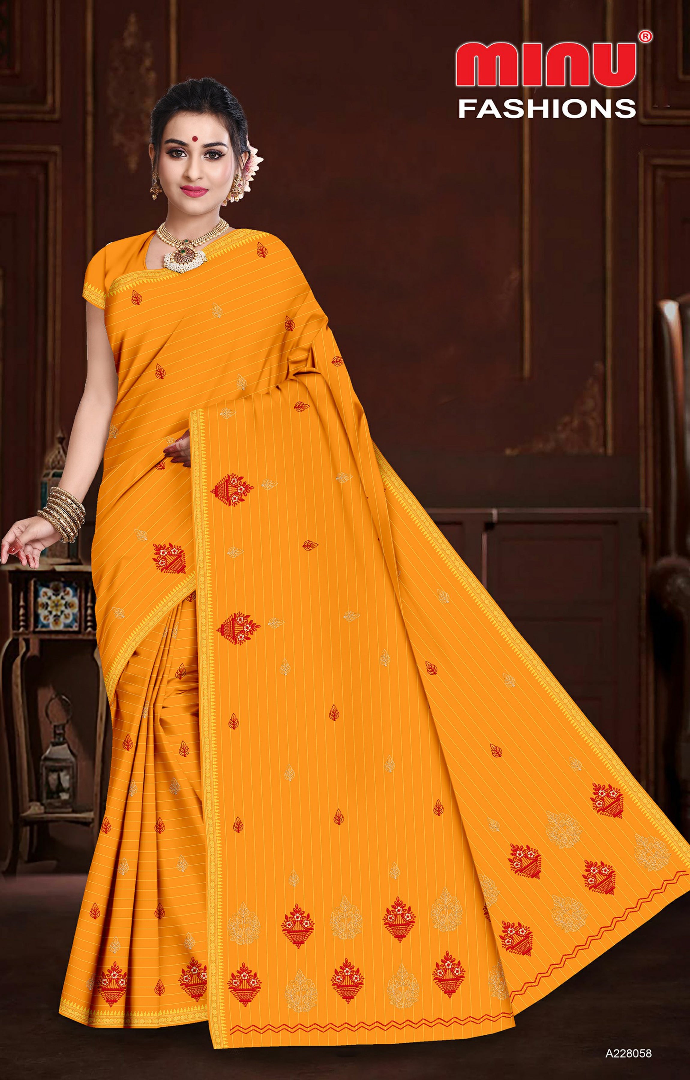 Embroidered Cotton Saree Chaitali BP (Special Rate) - 8 Pcs Set