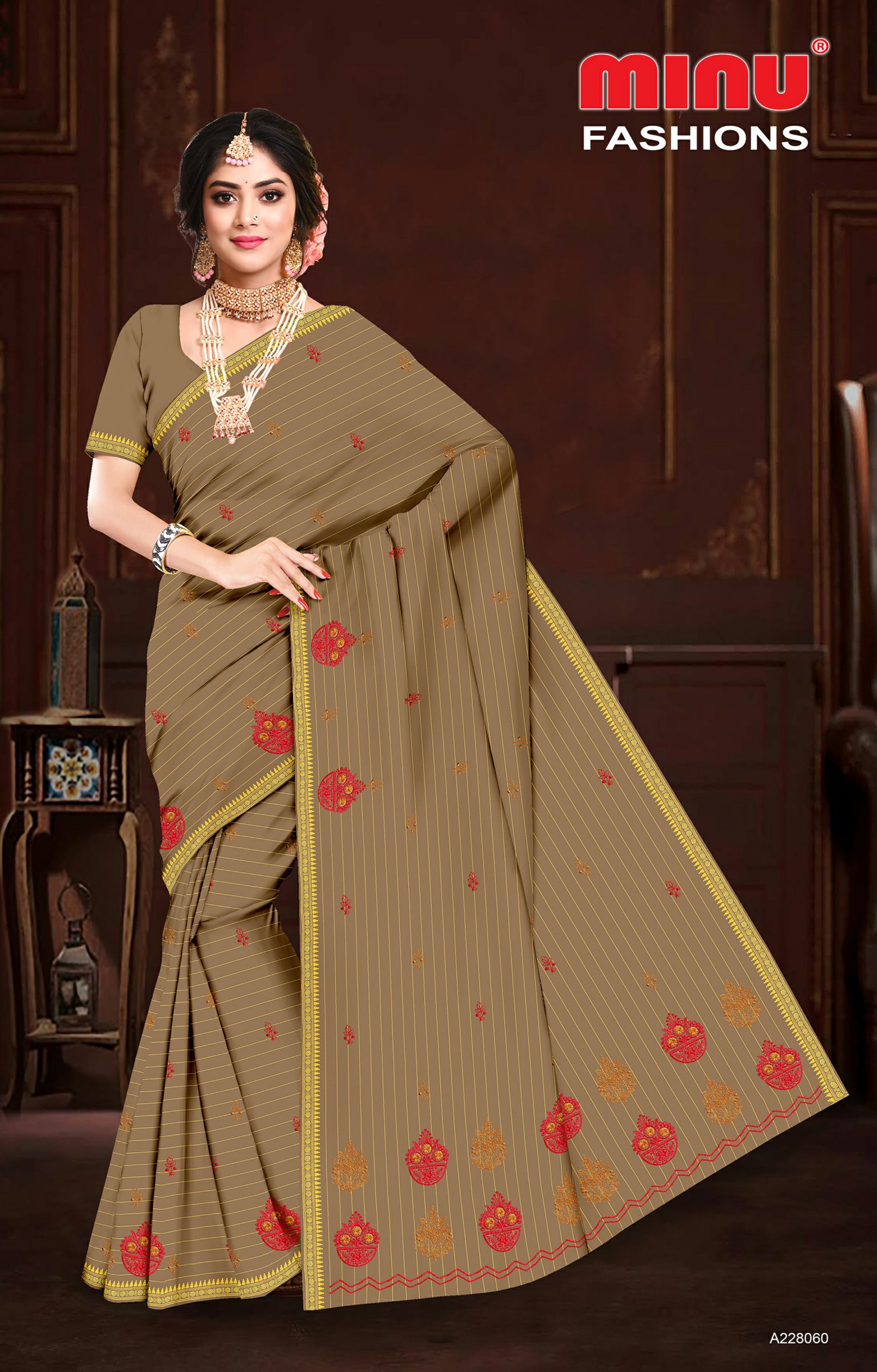 Embroidered Cotton Saree Chaitali BP (Special Rate) - 8 Pcs Set