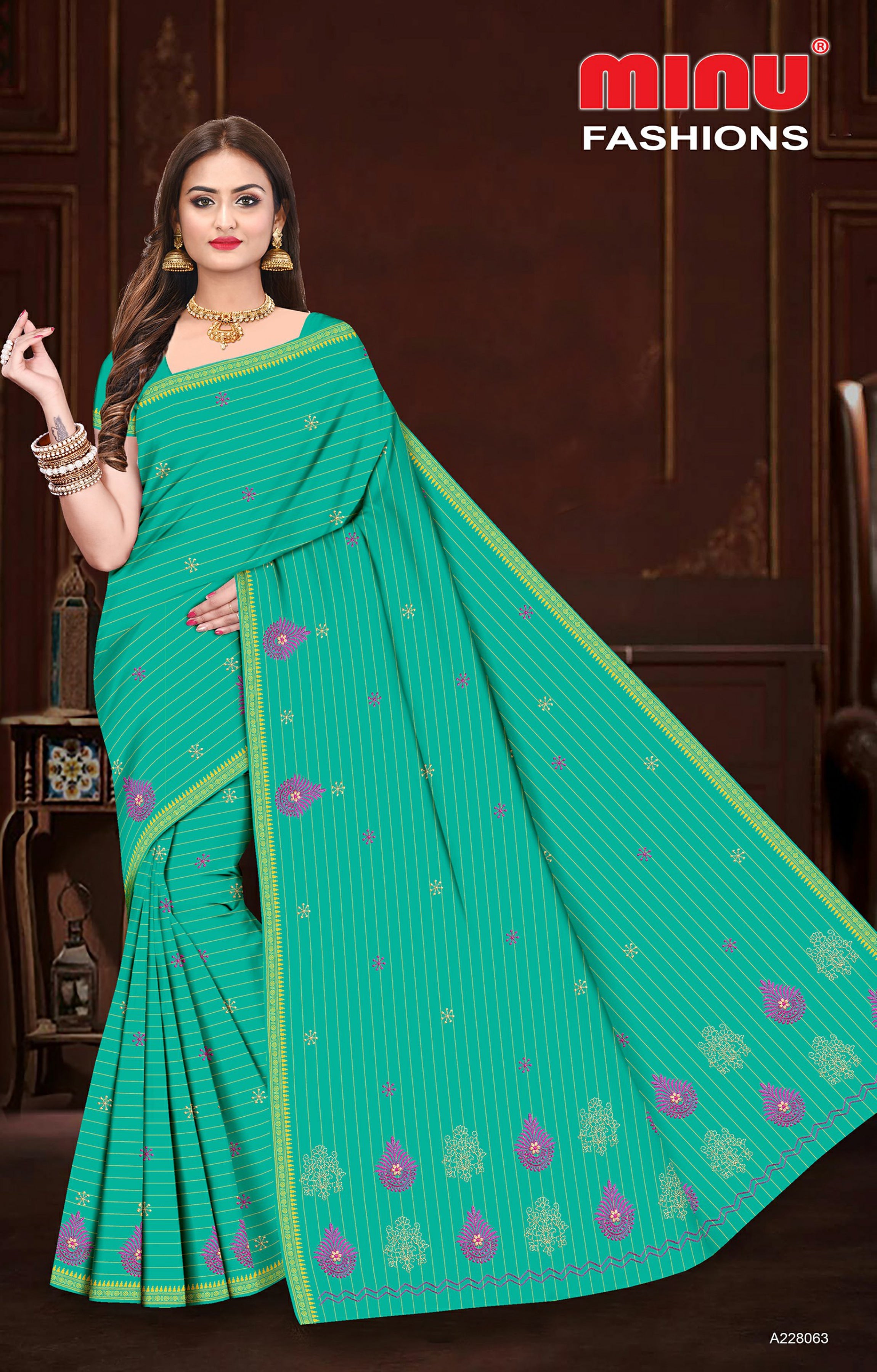 Embroidered Cotton Saree Chaitali BP (Special Rate) - 8 Pcs Set