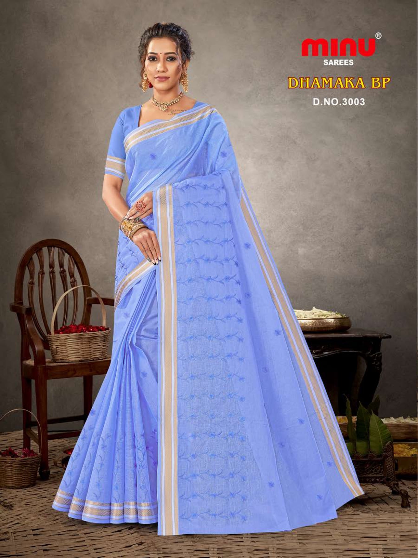 top-quality blue printed cotton saree for wholesale online 