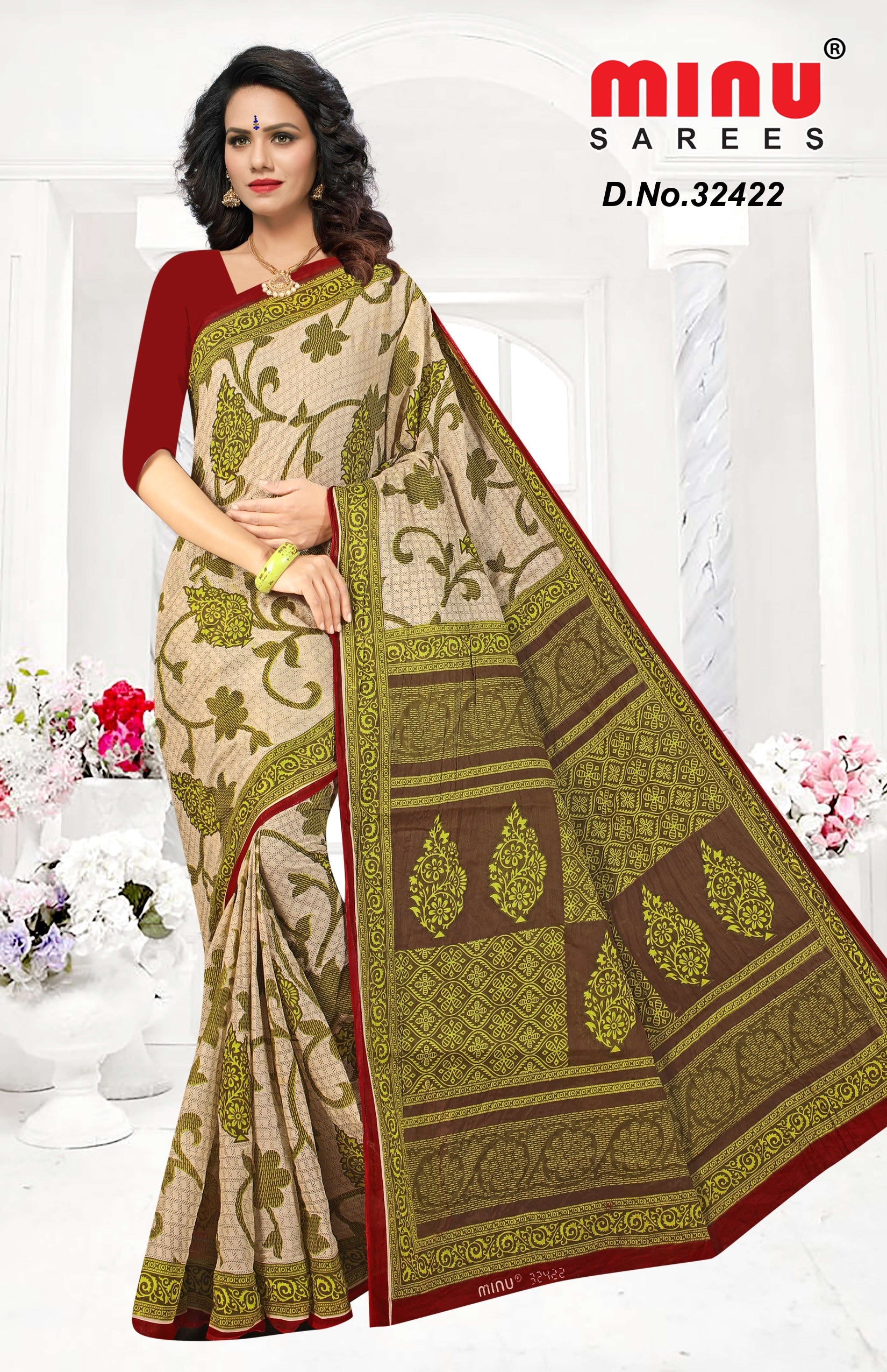 wholesale printed cotton saree wearing woman
