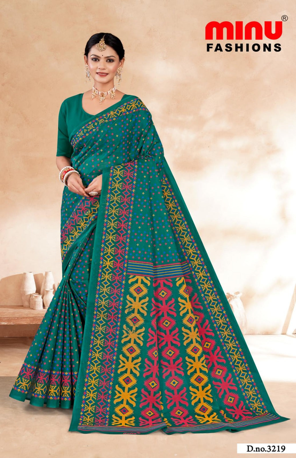 Printed Cotton Saree Dream City - 10 Pcs Set