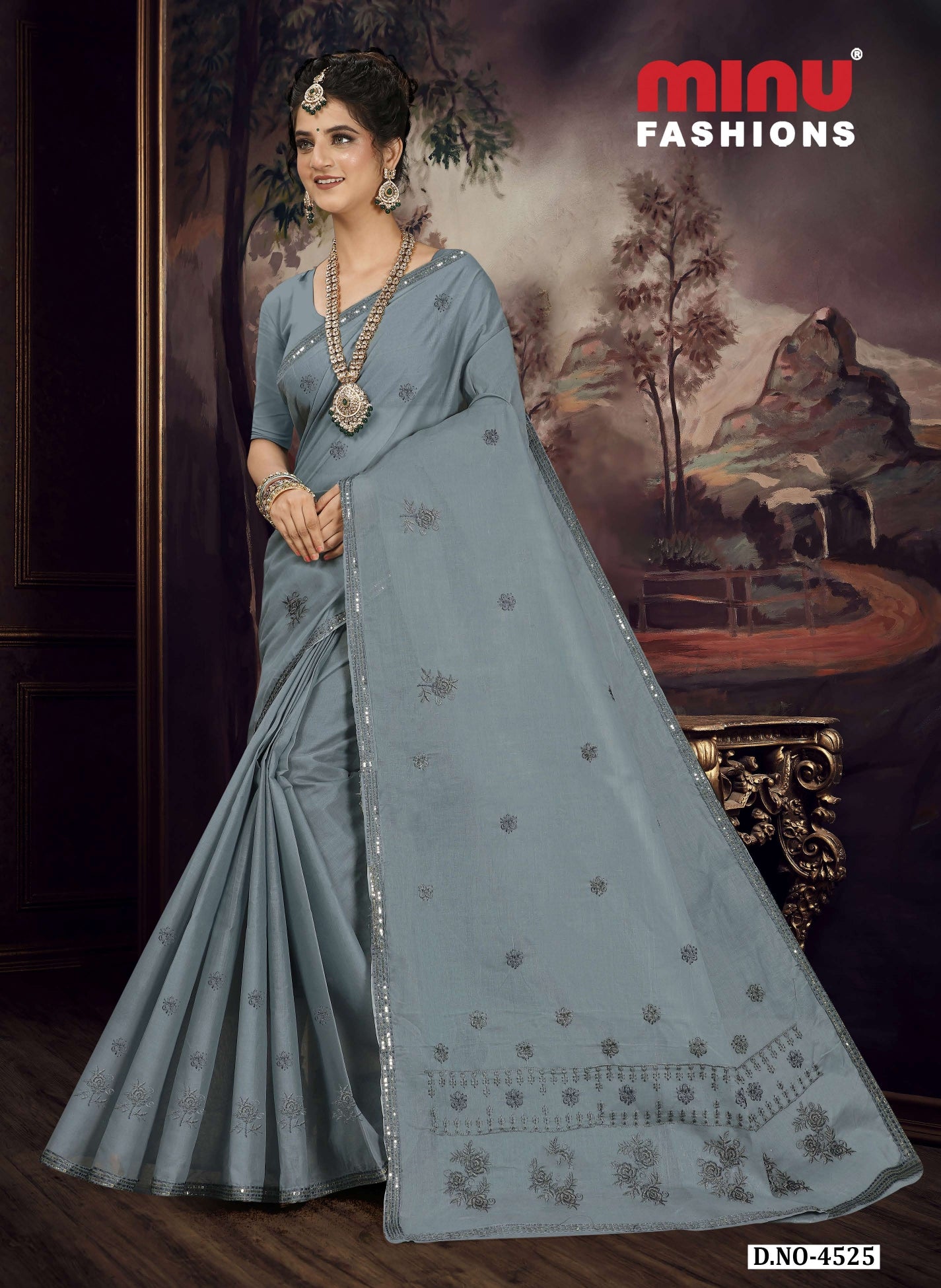 Embroidered Saree Eliza Sequence - 08 Pcs Set