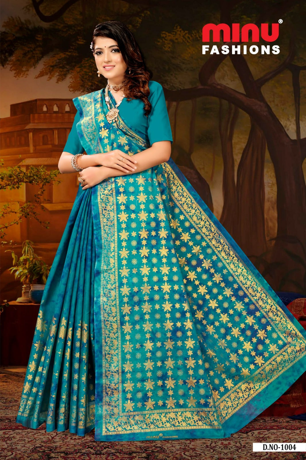 Printed Cotton Saree Fashion Kanjivaram - 8 Pcs Set