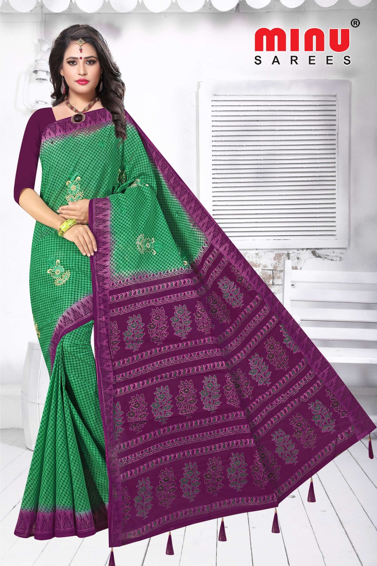 best offers on cotton embroidered saree online image 