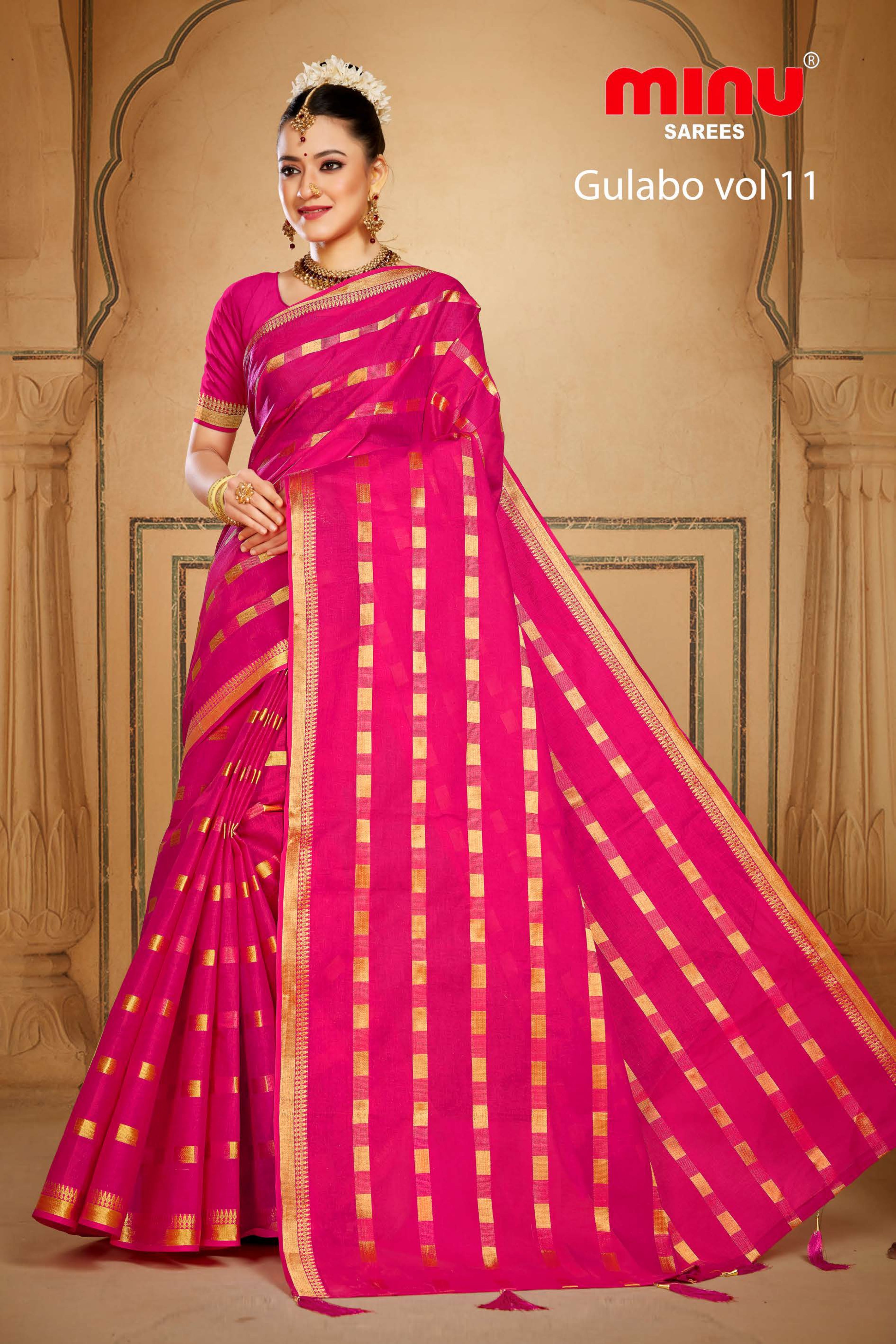 woman wearing top-quality cotton embroidered saree online image