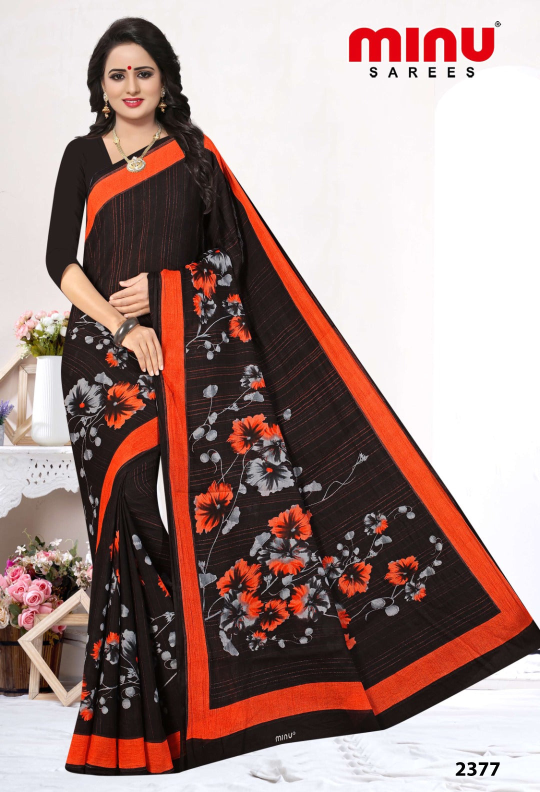 black Cotton saree wholesale  wearing woman 
