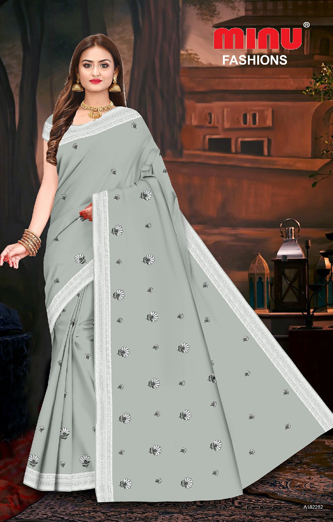 Ice Drop & Silver Drop Emb Saree (Special Rate)