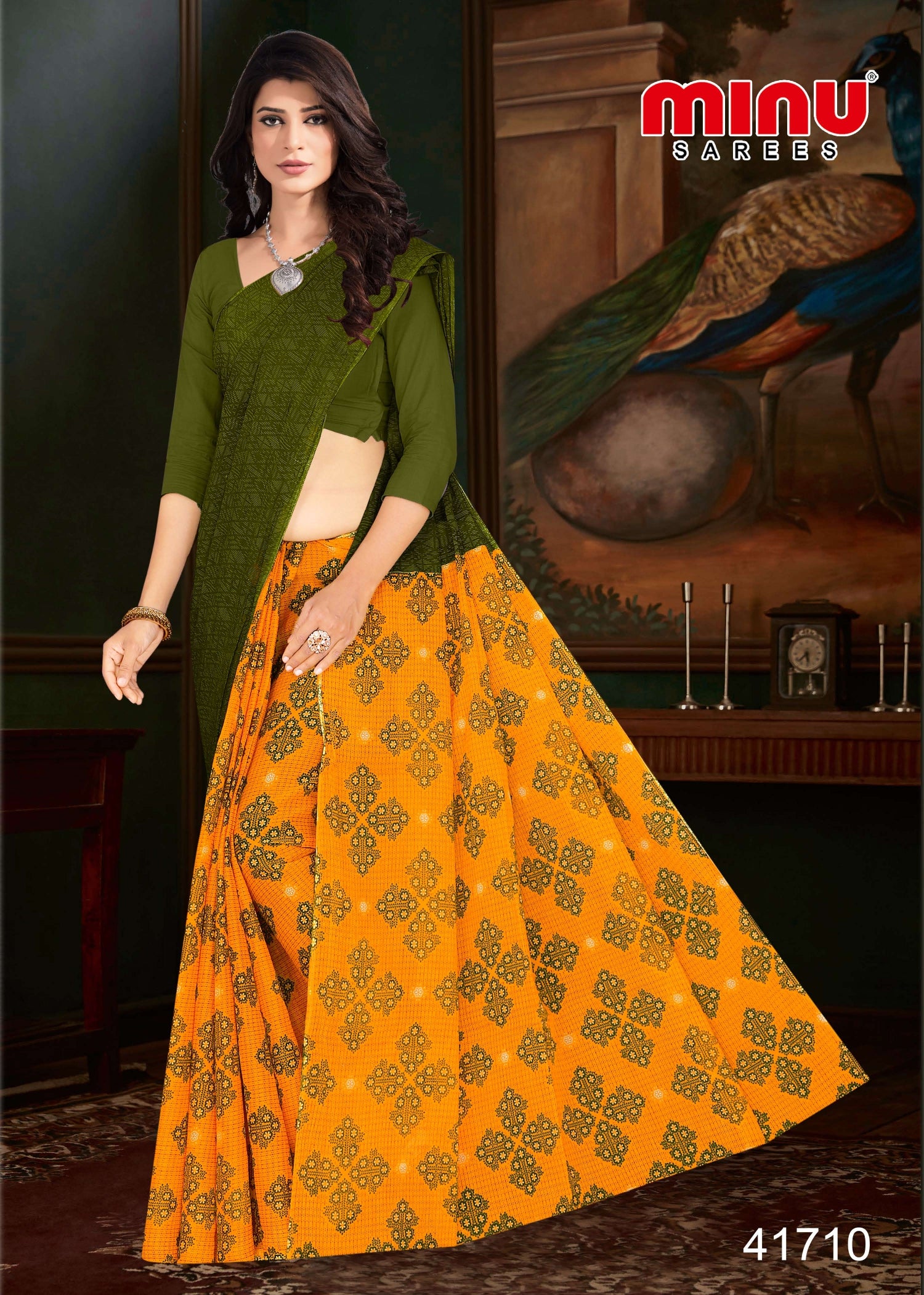 online image of designer printed saree 