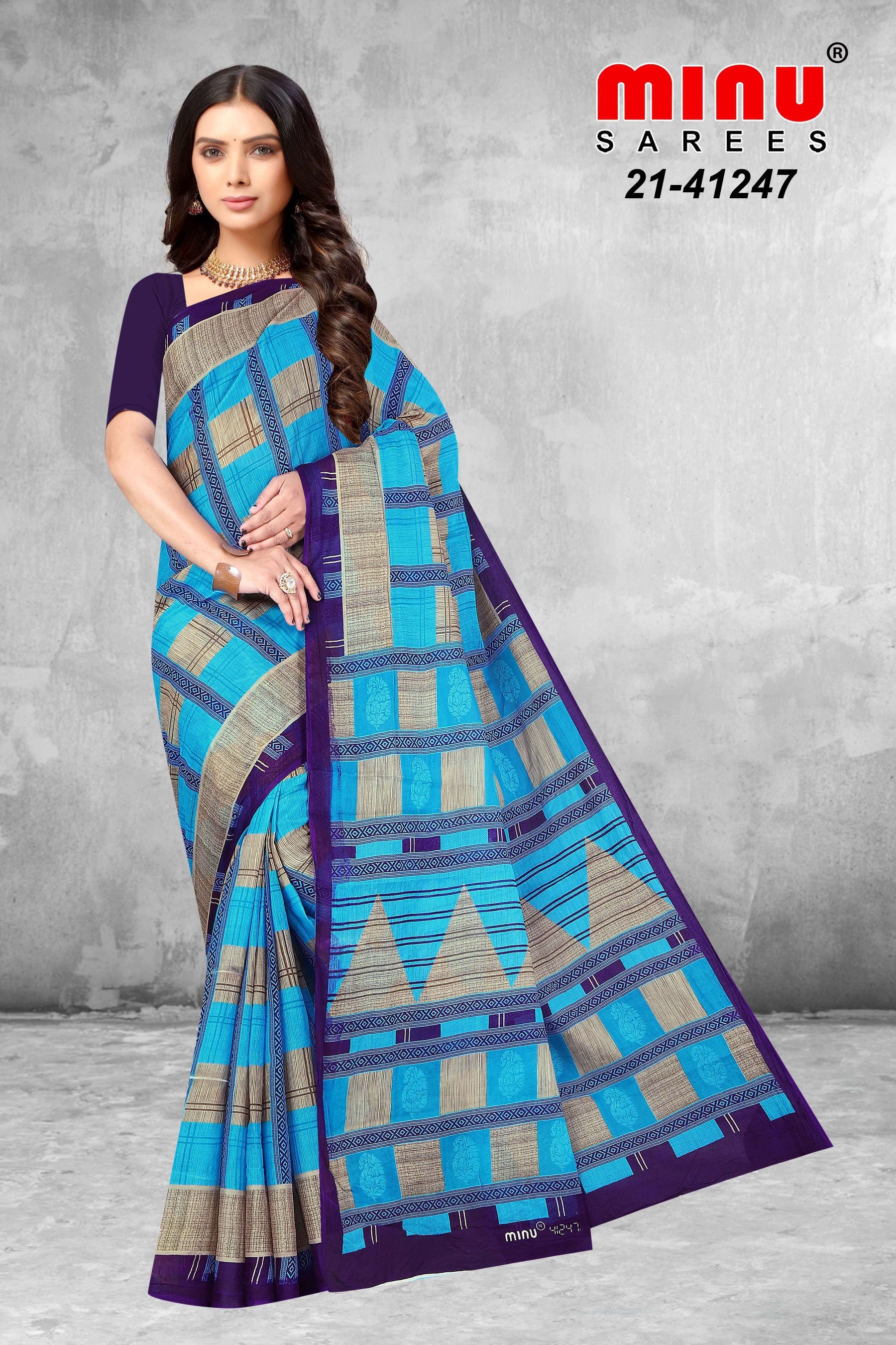 best offers on blue printed cotton saree 