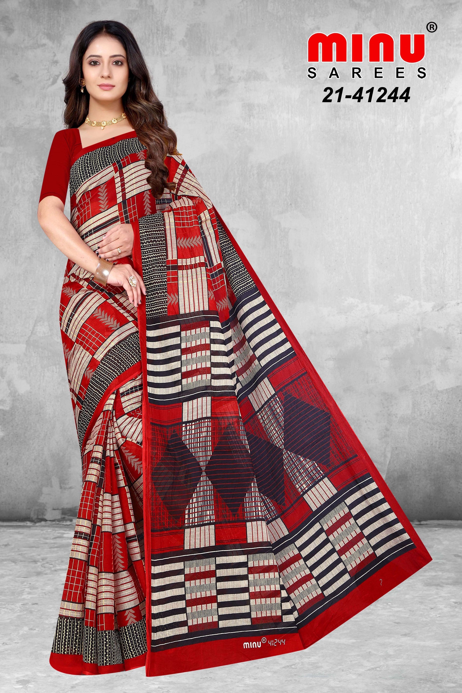 designer printed cotton saree wearing woman