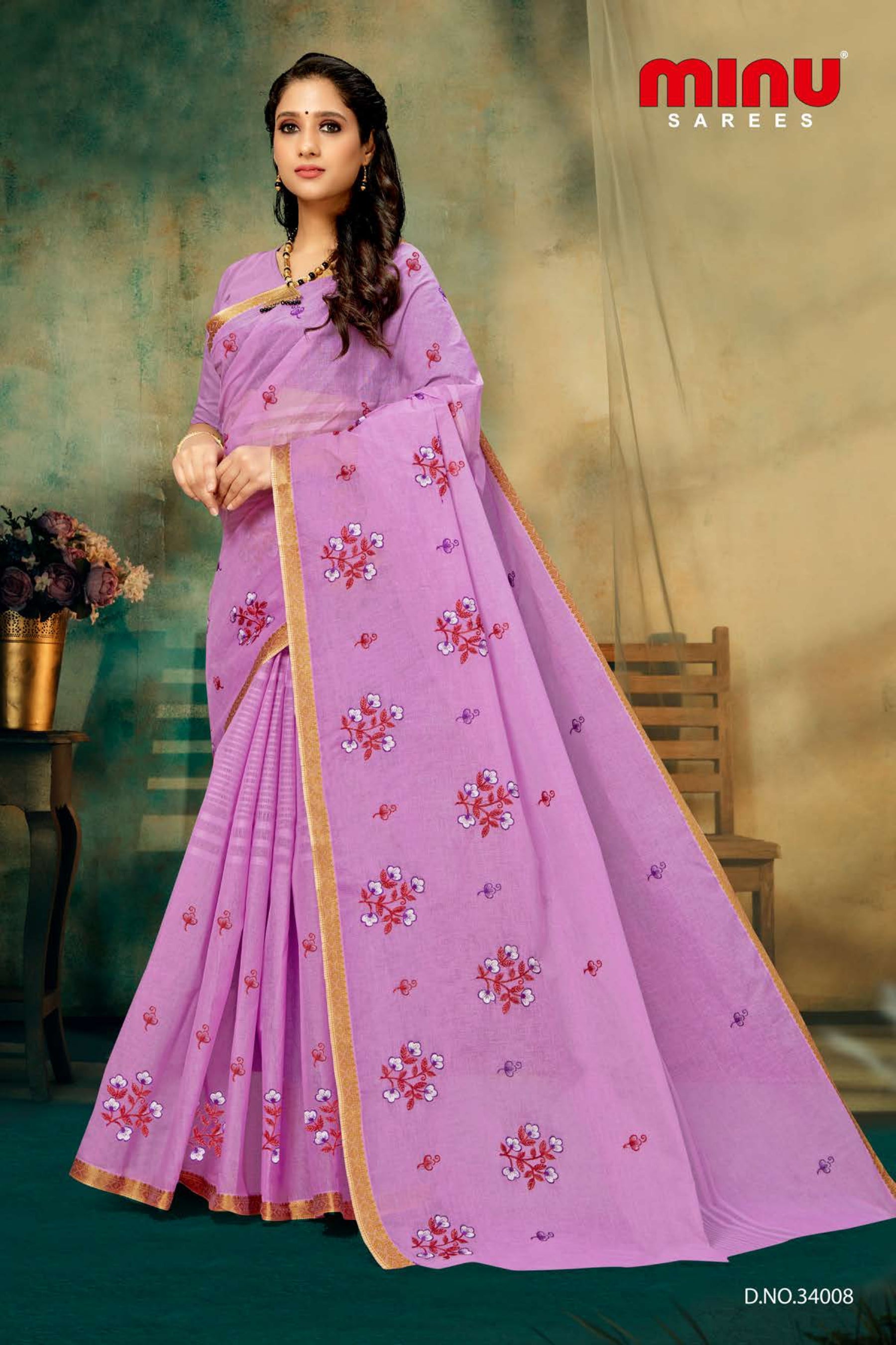 best offers on pink cotton embroidered saree
