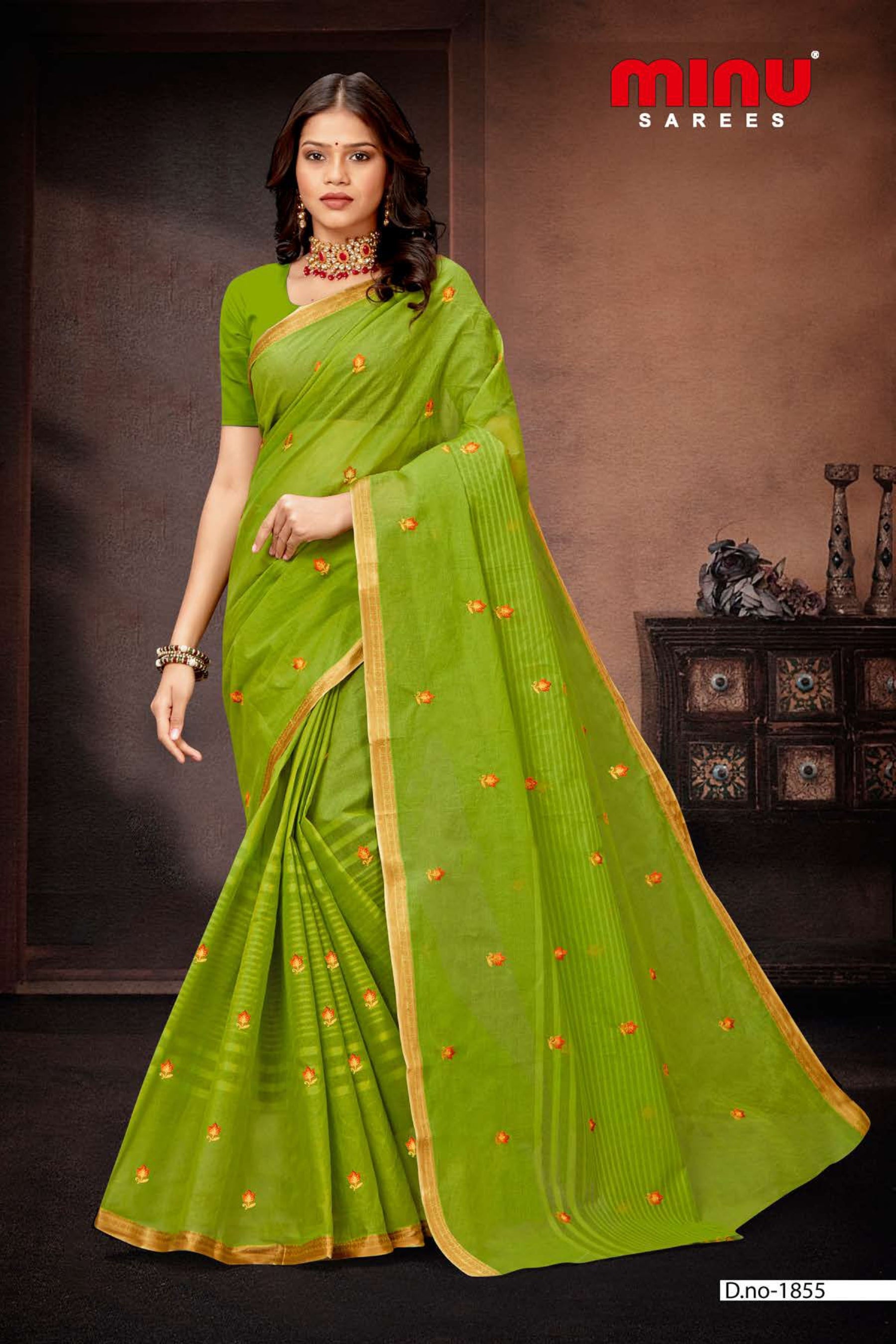 bold and classy green printed embroidered saree