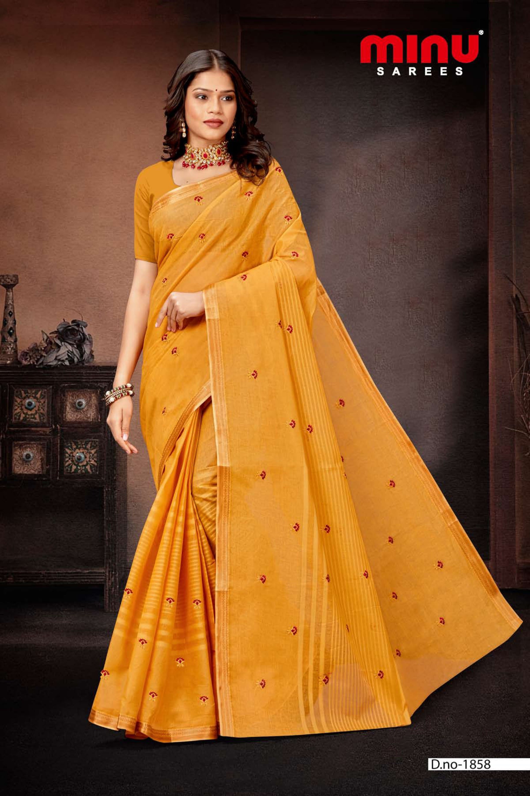 online image of best color printed embroidered saree