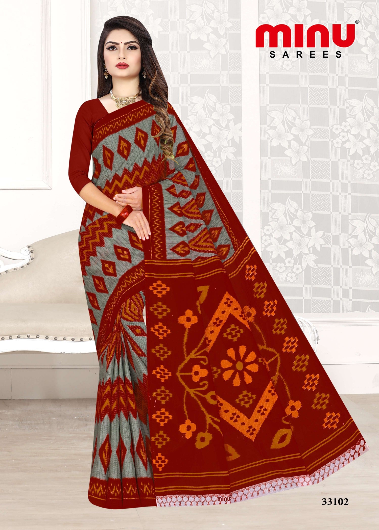 best offers on red printed saree online image 