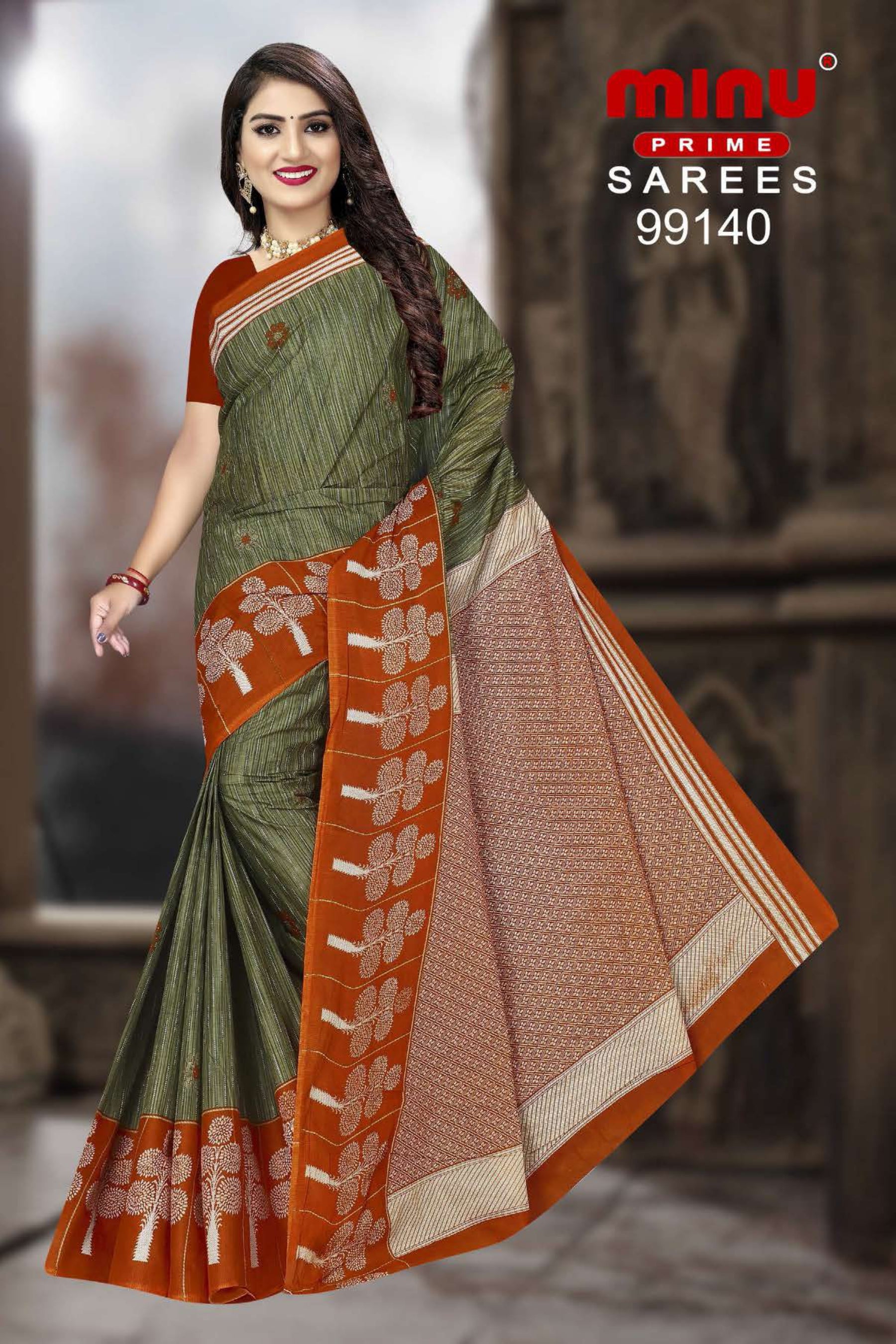woman wearing top-quality wholesale Printed Sarees in India at Best Prices