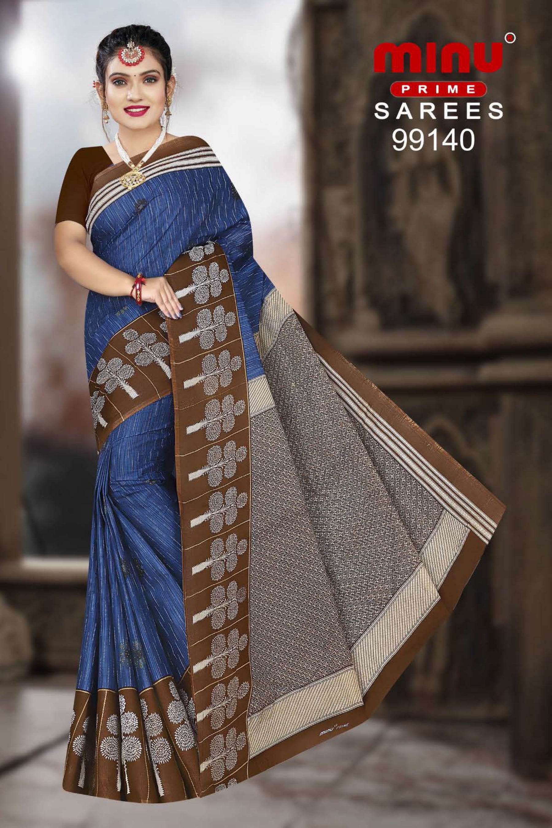 Blue printed cotton saree wholesale at low prices 