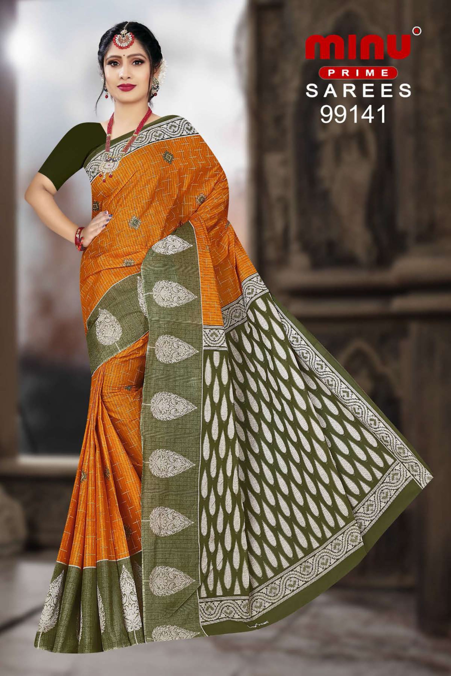 woman wearing best-quality printed saree from Cotton saree manufacturer