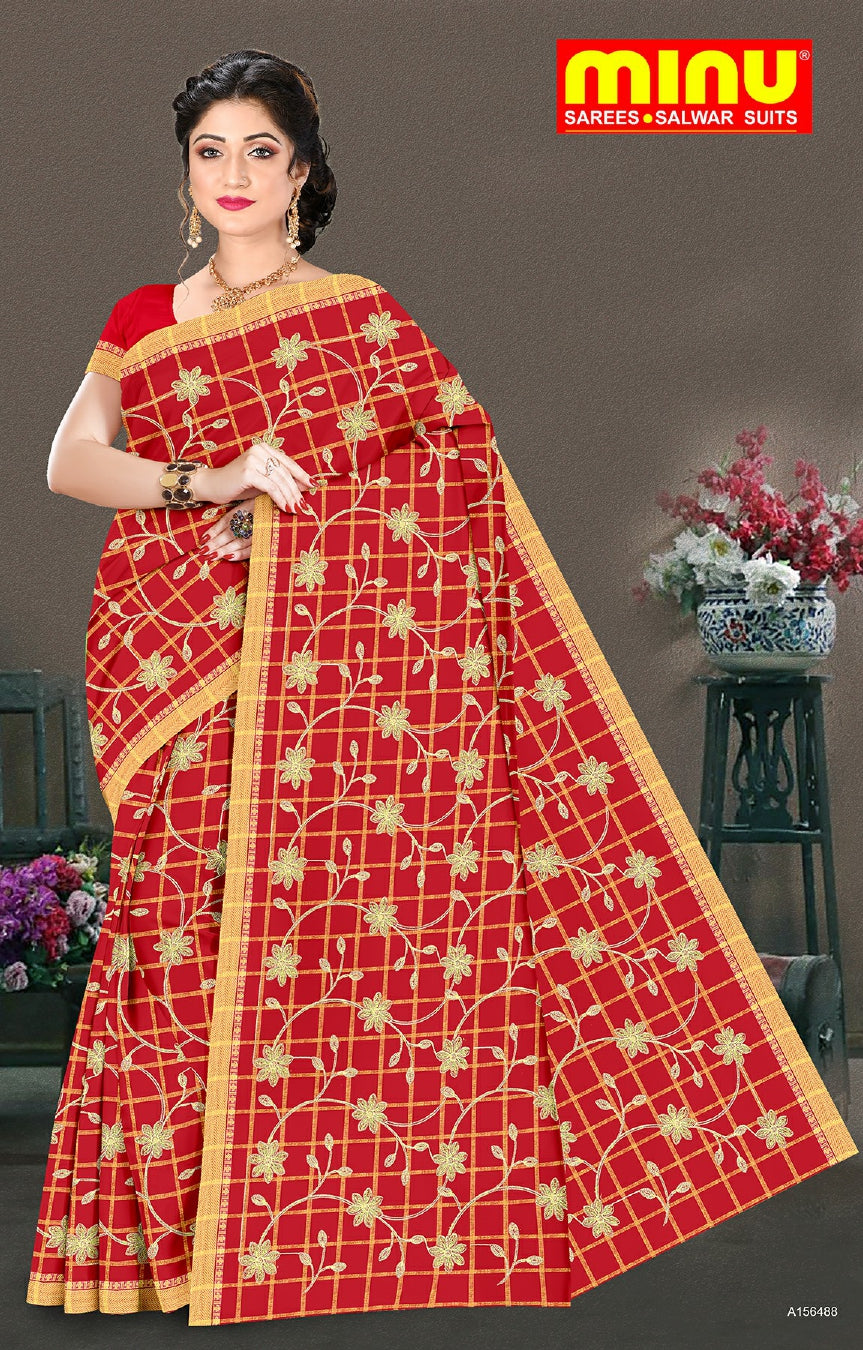 red embroidered saree at wholesale prices online 