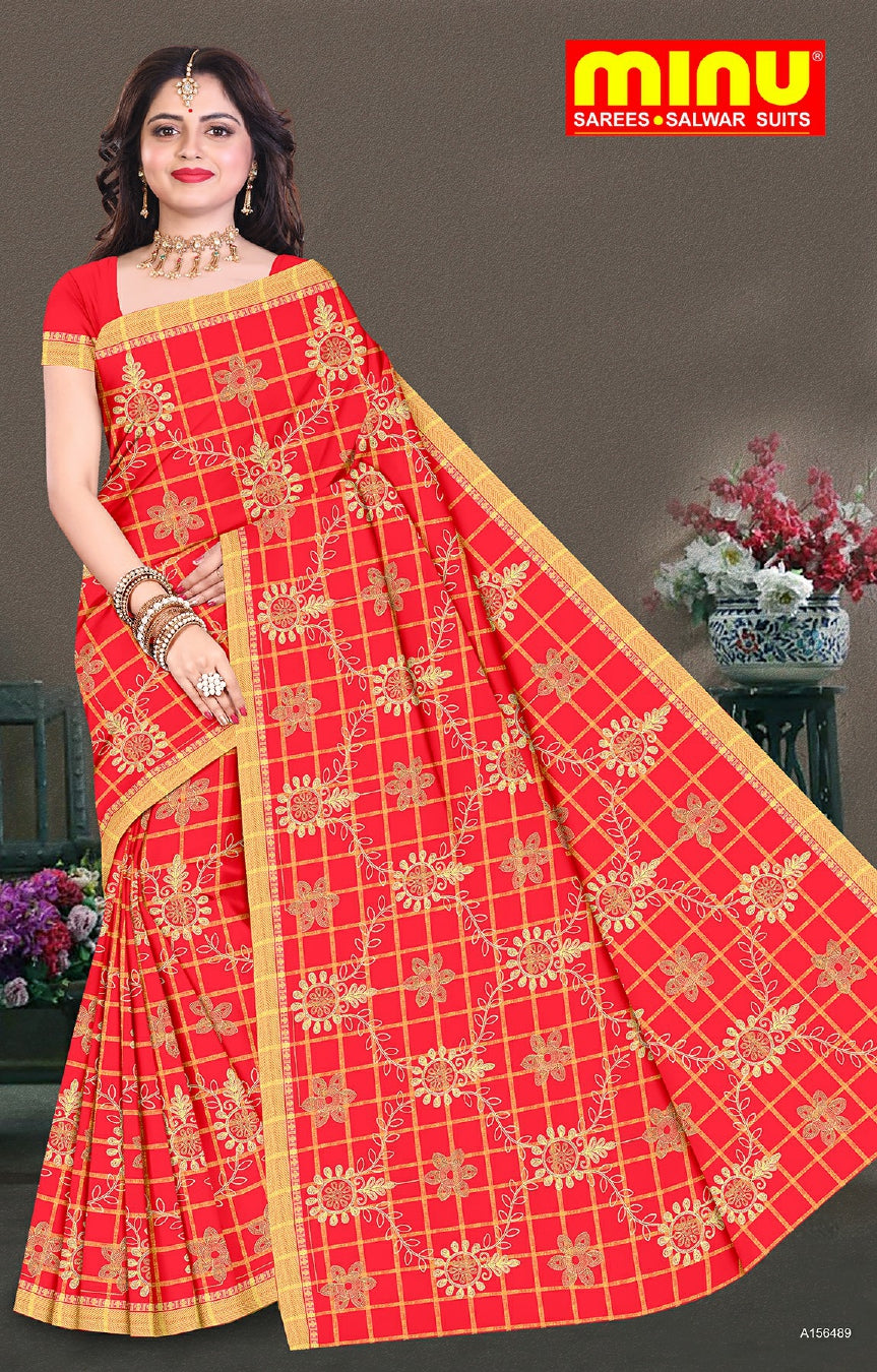 online image of embroidered saree wearing woman 