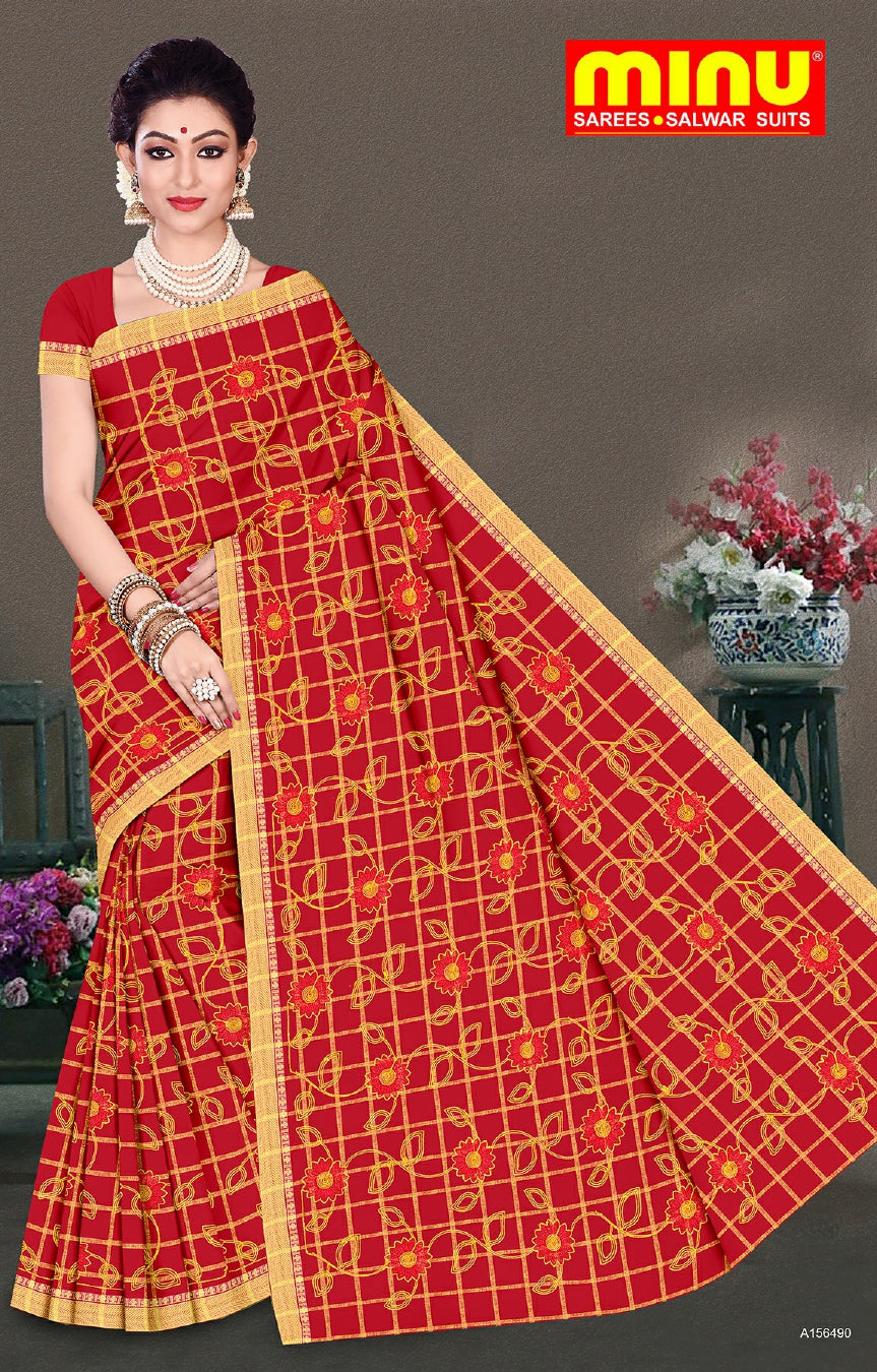 red embroidered saree for sale online in India