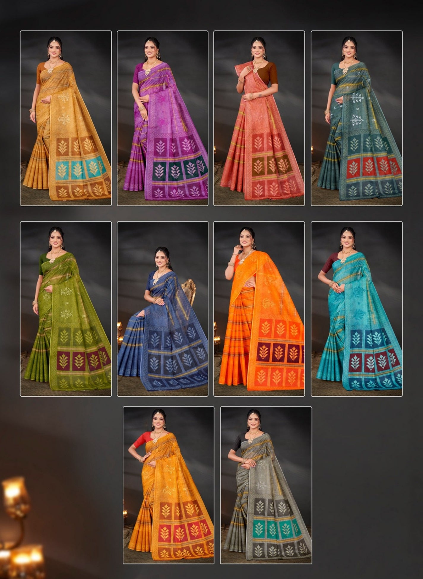 Embroidered Saree Koramangala - 10 Pcs Set