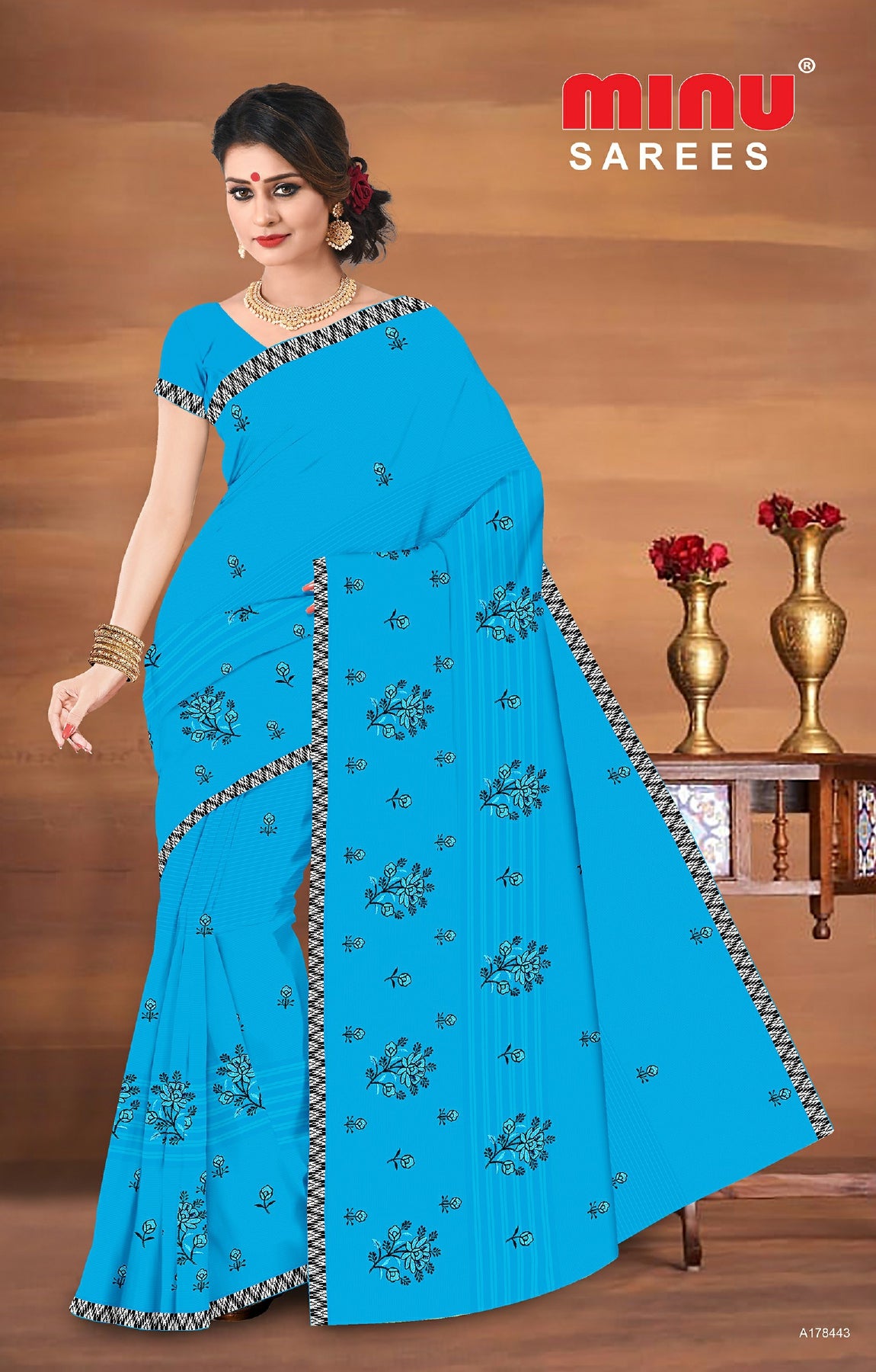 Blue color printed stylish embroidered saree