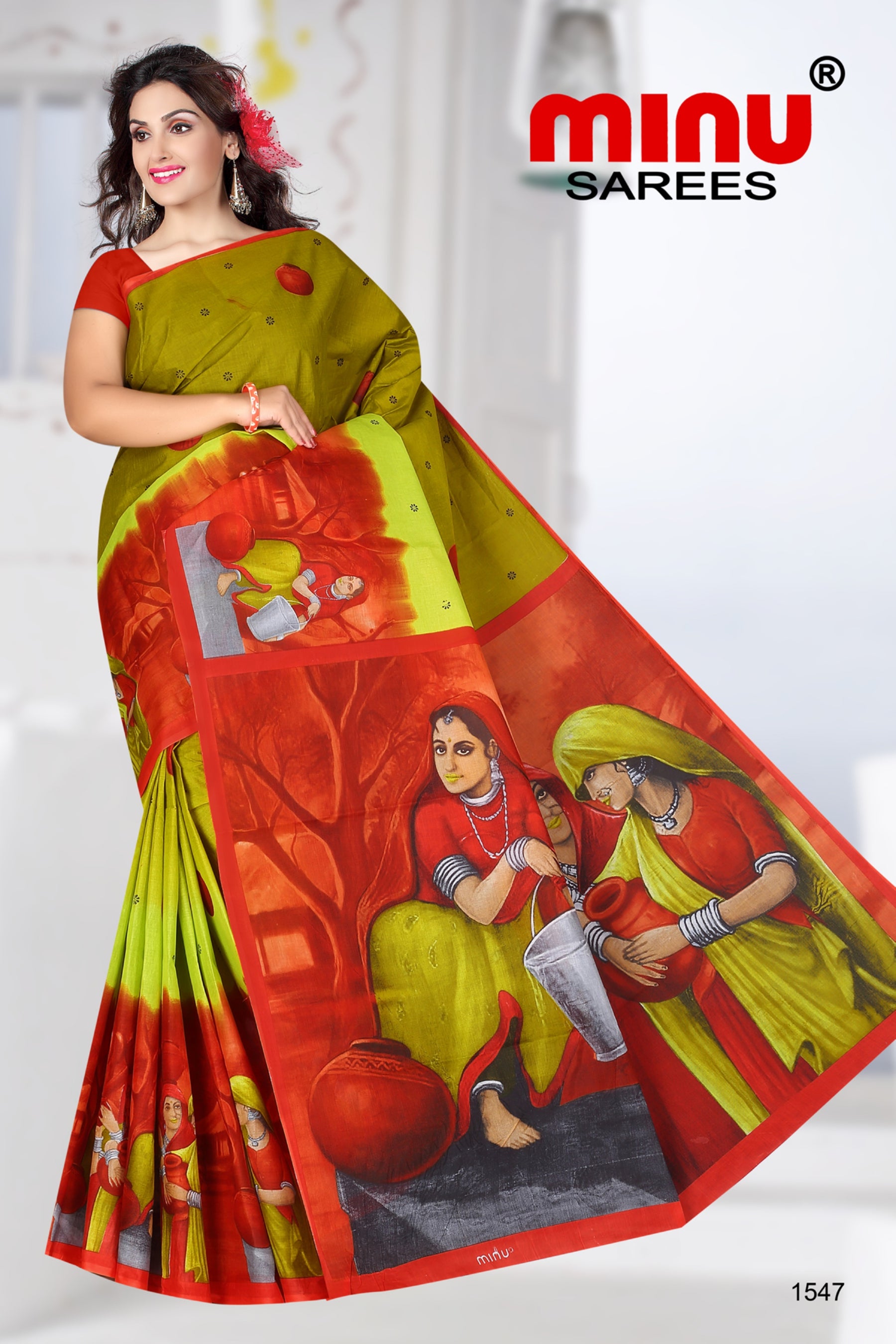 Best designer printed cotton saree wearing woman