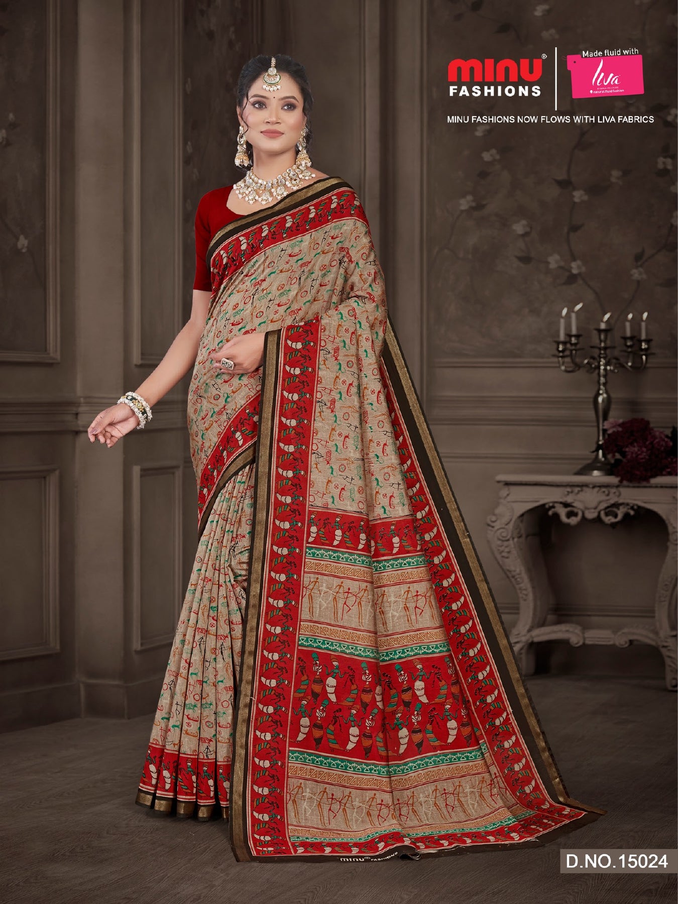 Saree Kanishka Slab Cotton Silk (Script) (8 Pcs)