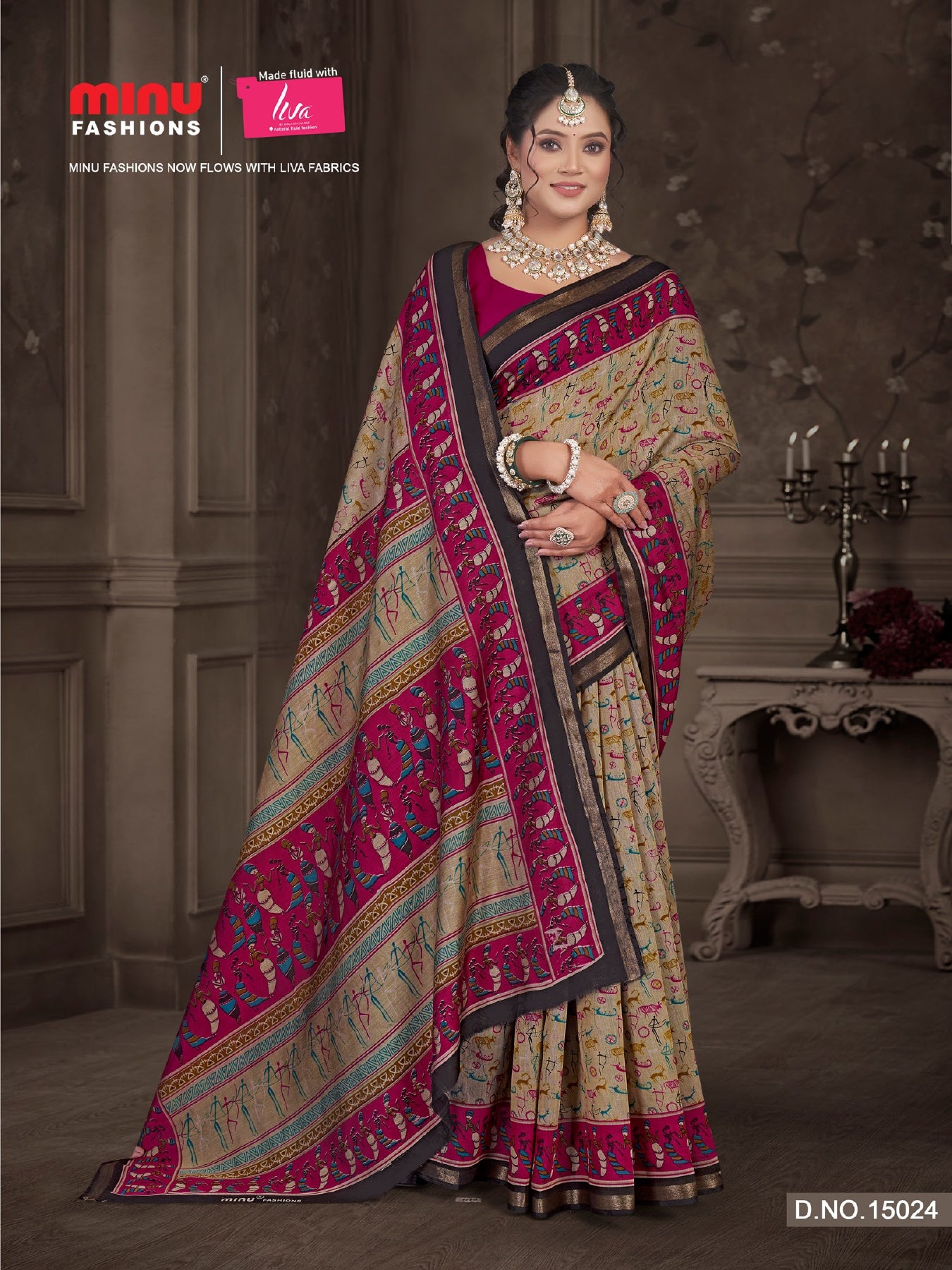 Saree Kanishka Slab Cotton Silk (Script) (8 Pcs)