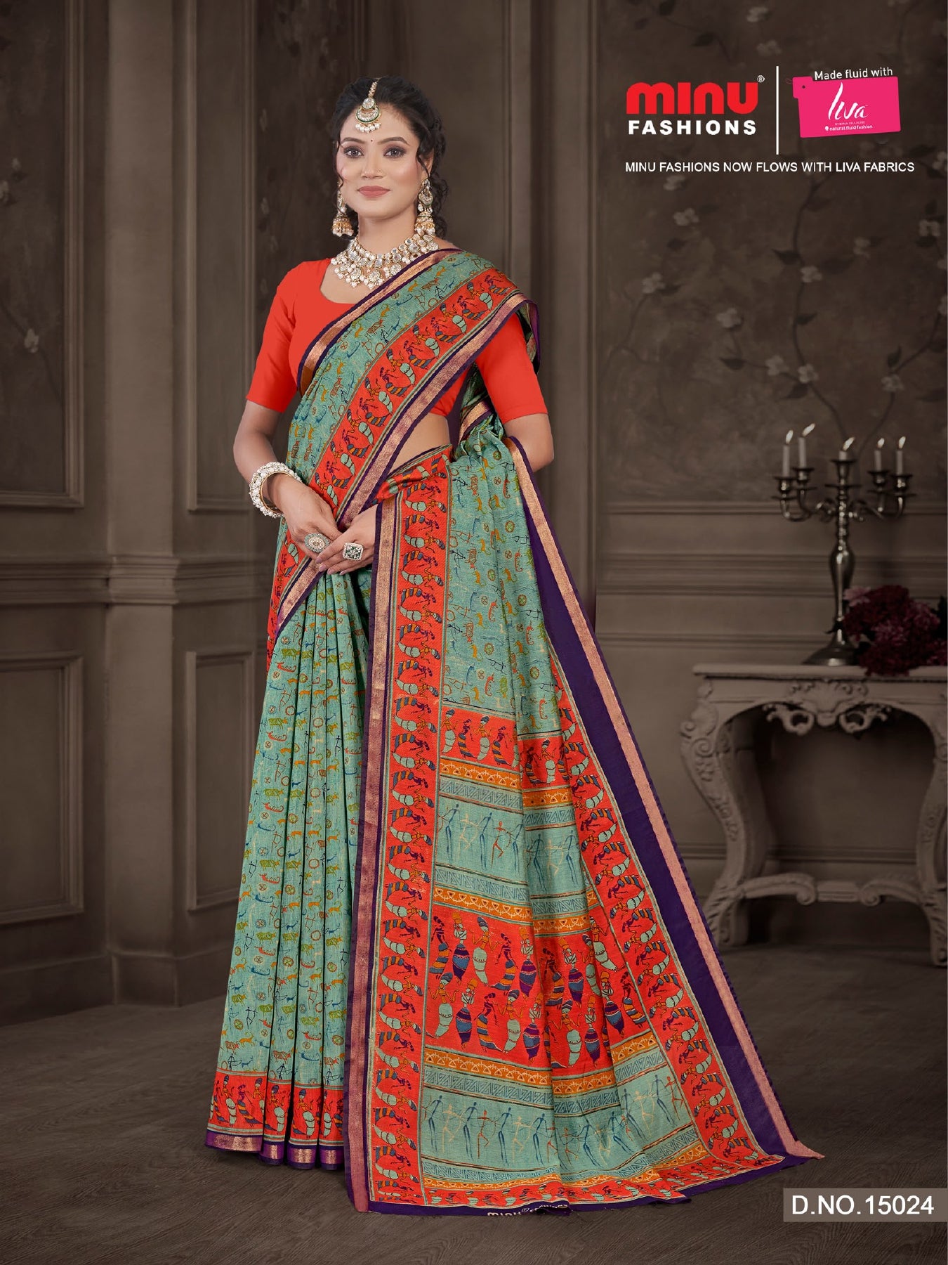 Saree Kanishka Slab Cotton Silk (Script) (8 Pcs)