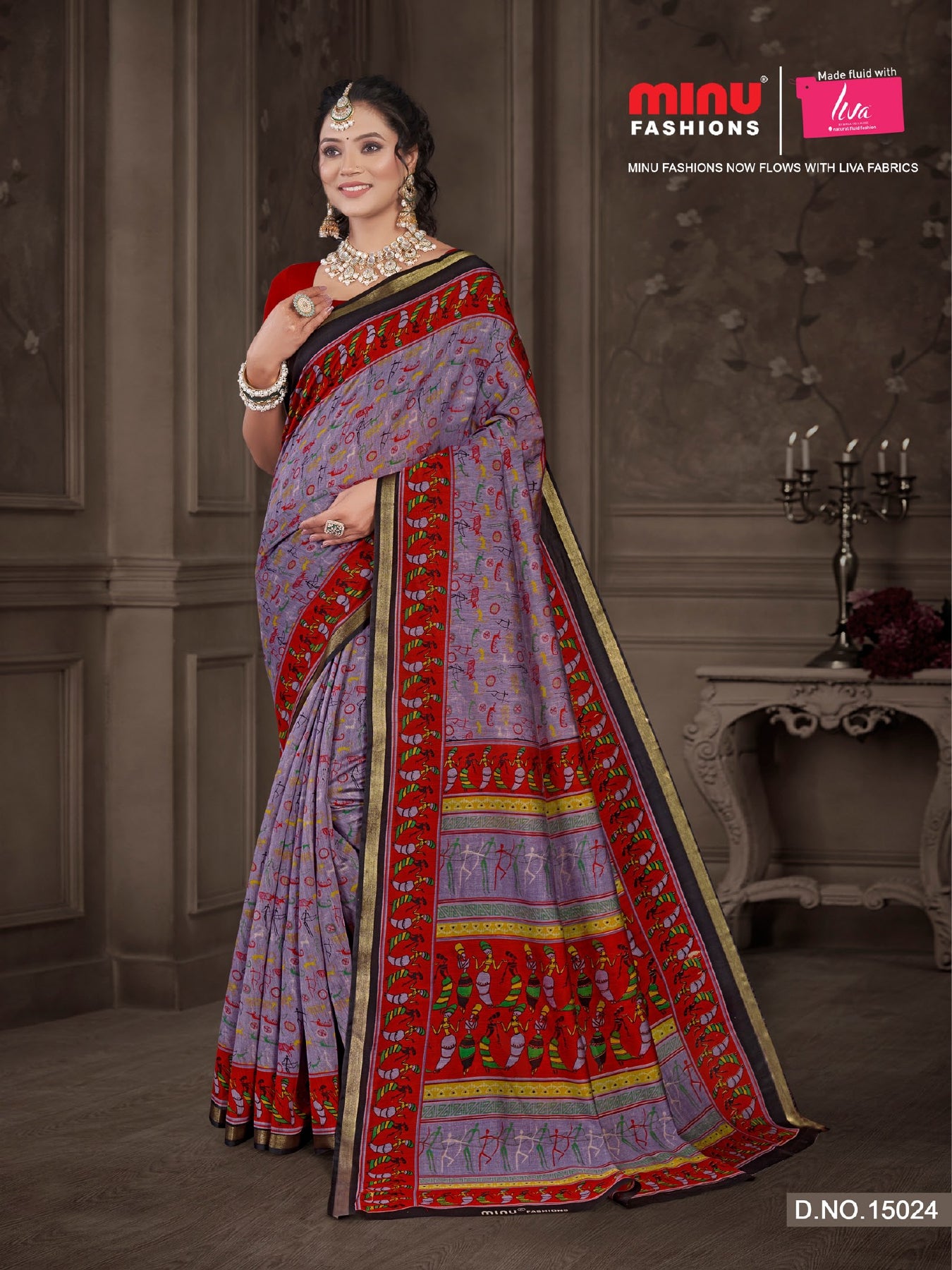Saree Kanishka Slab Cotton Silk (Script) (8 Pcs)