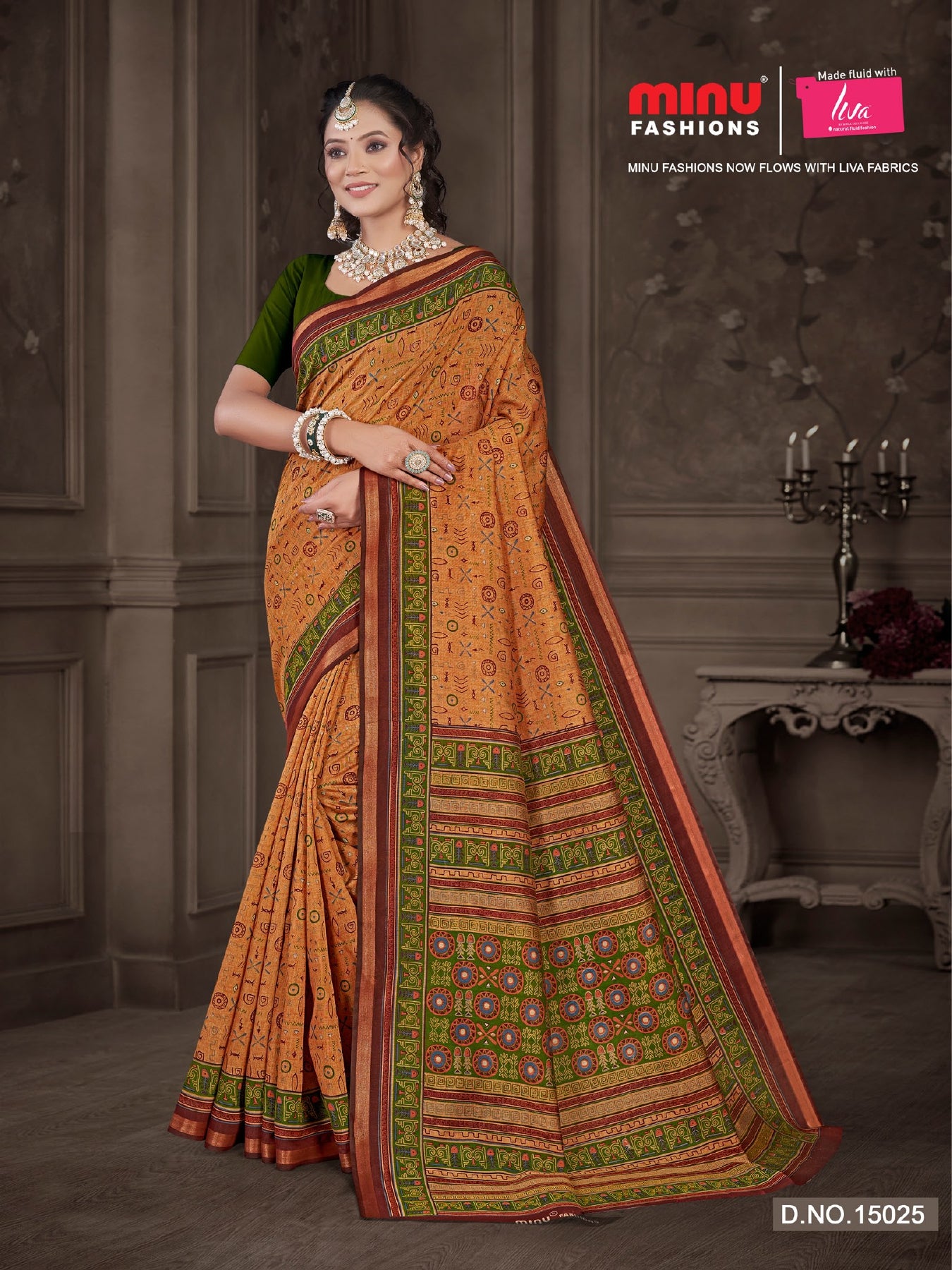 Saree Kanishka Slab Cotton Silk (Script) (8 Pcs)