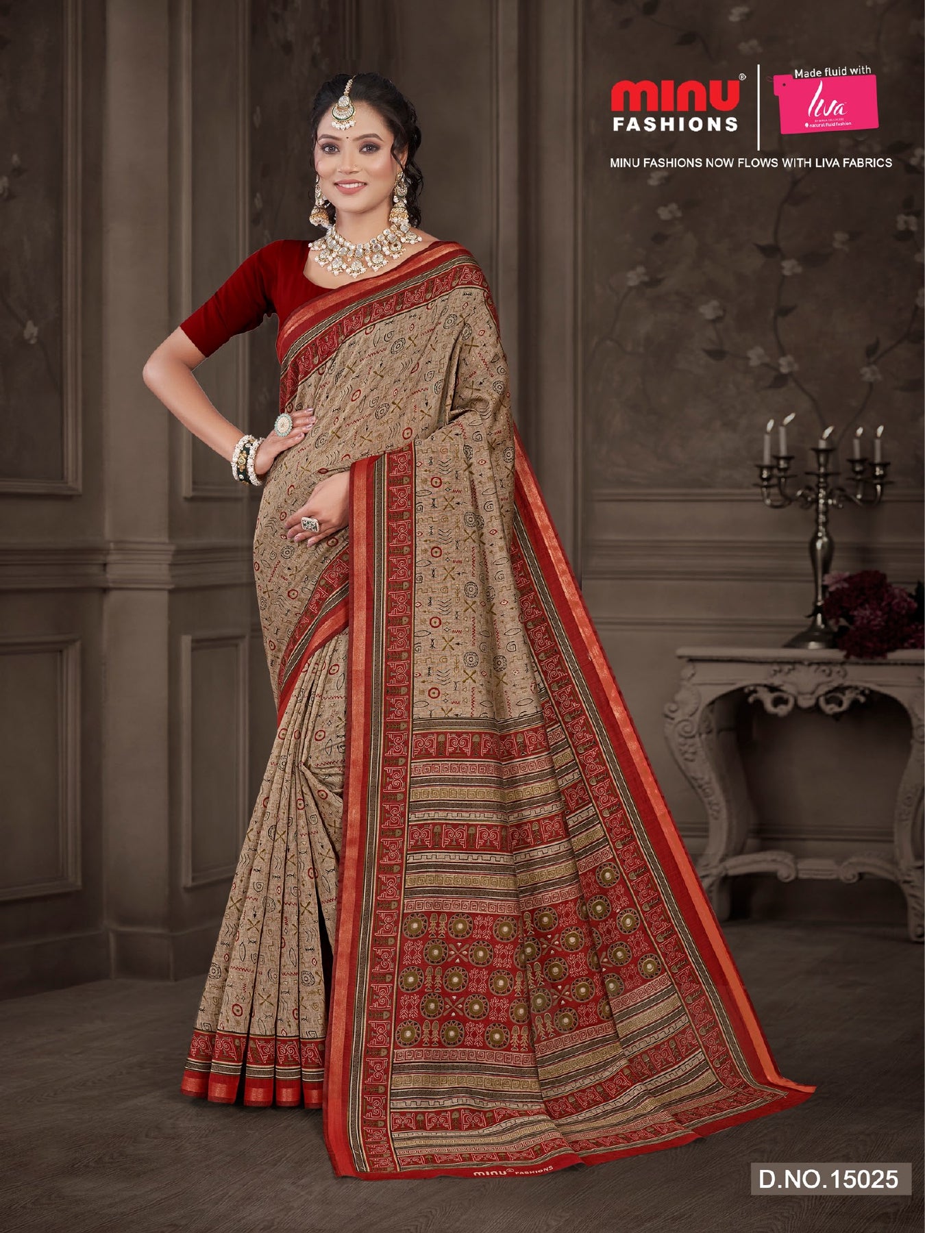 Saree Kanishka Slab Cotton Silk (Script) (8 Pcs)
