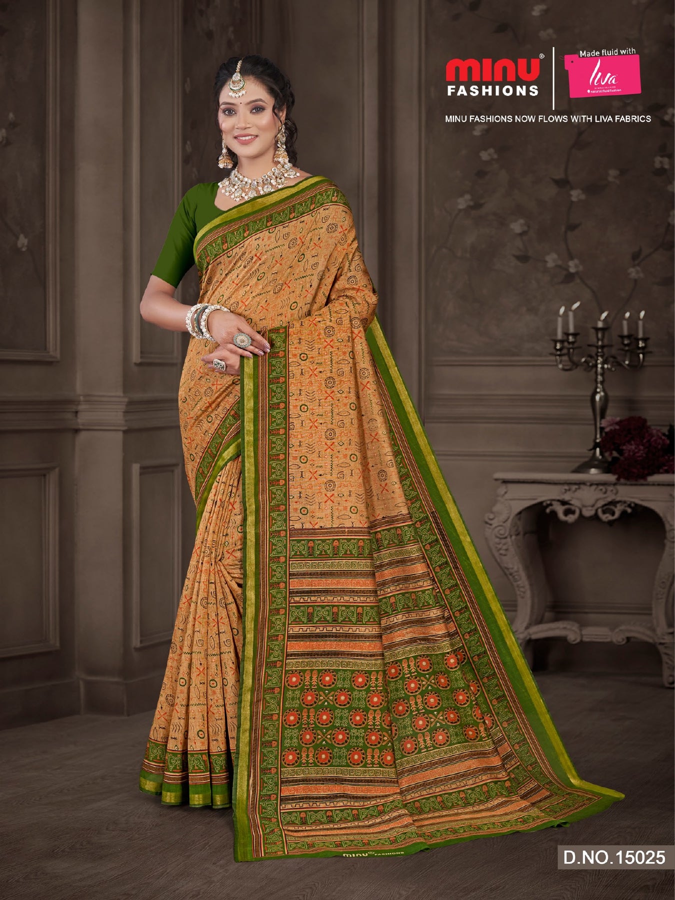 Saree Kanishka Slab Cotton Silk (Script) (8 Pcs)