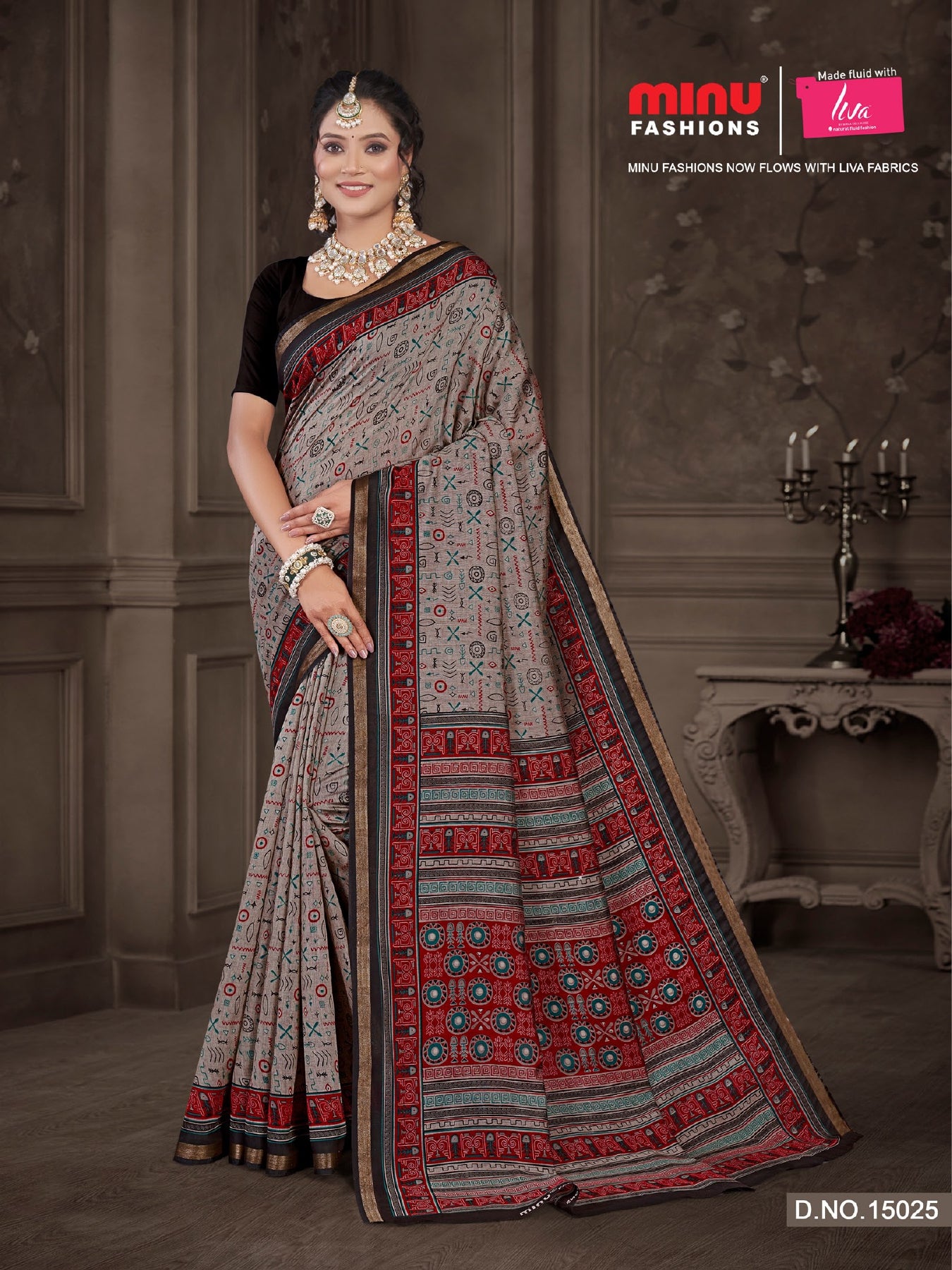 Saree Kanishka Slab Cotton Silk (Script) (8 Pcs)