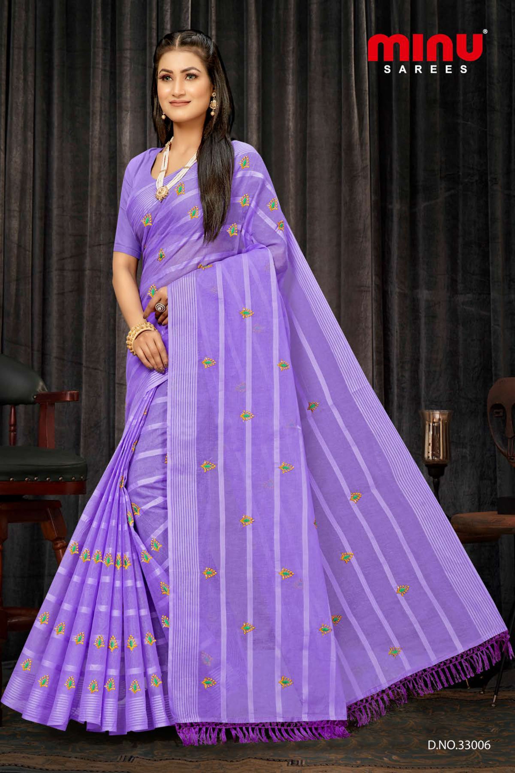 top-quality purple embroidered saree for sale 