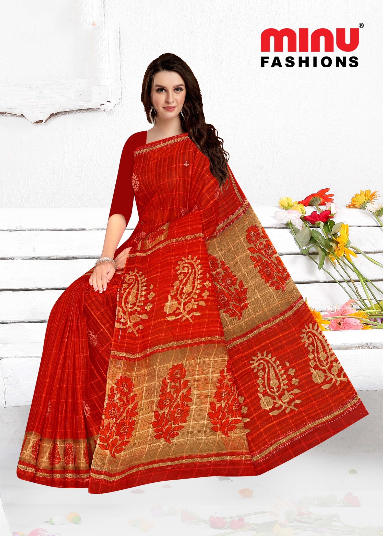 Red wholesale Printed Sarees in India at Best Prices