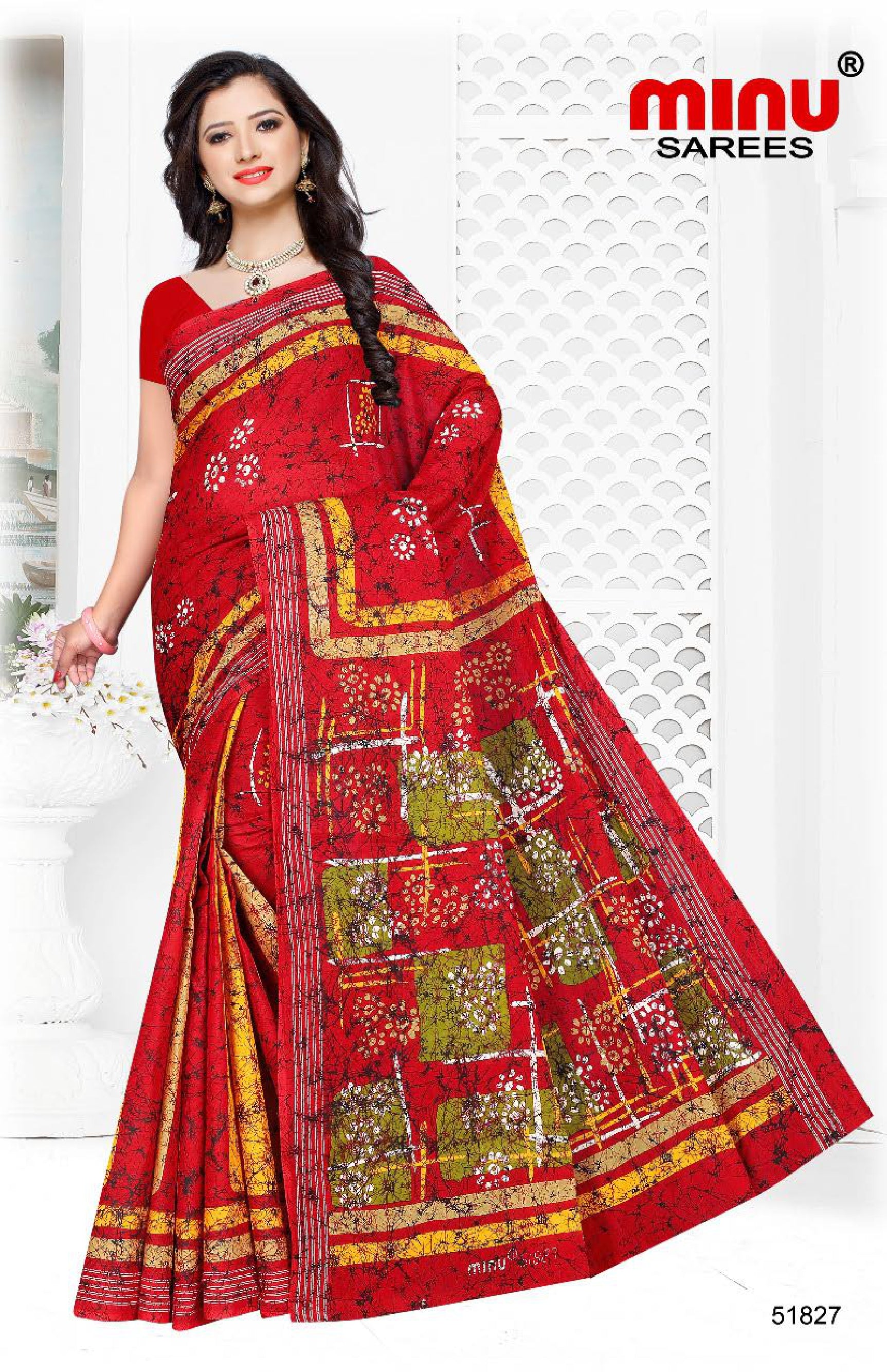 red printed cotton saree at wholesale prices 